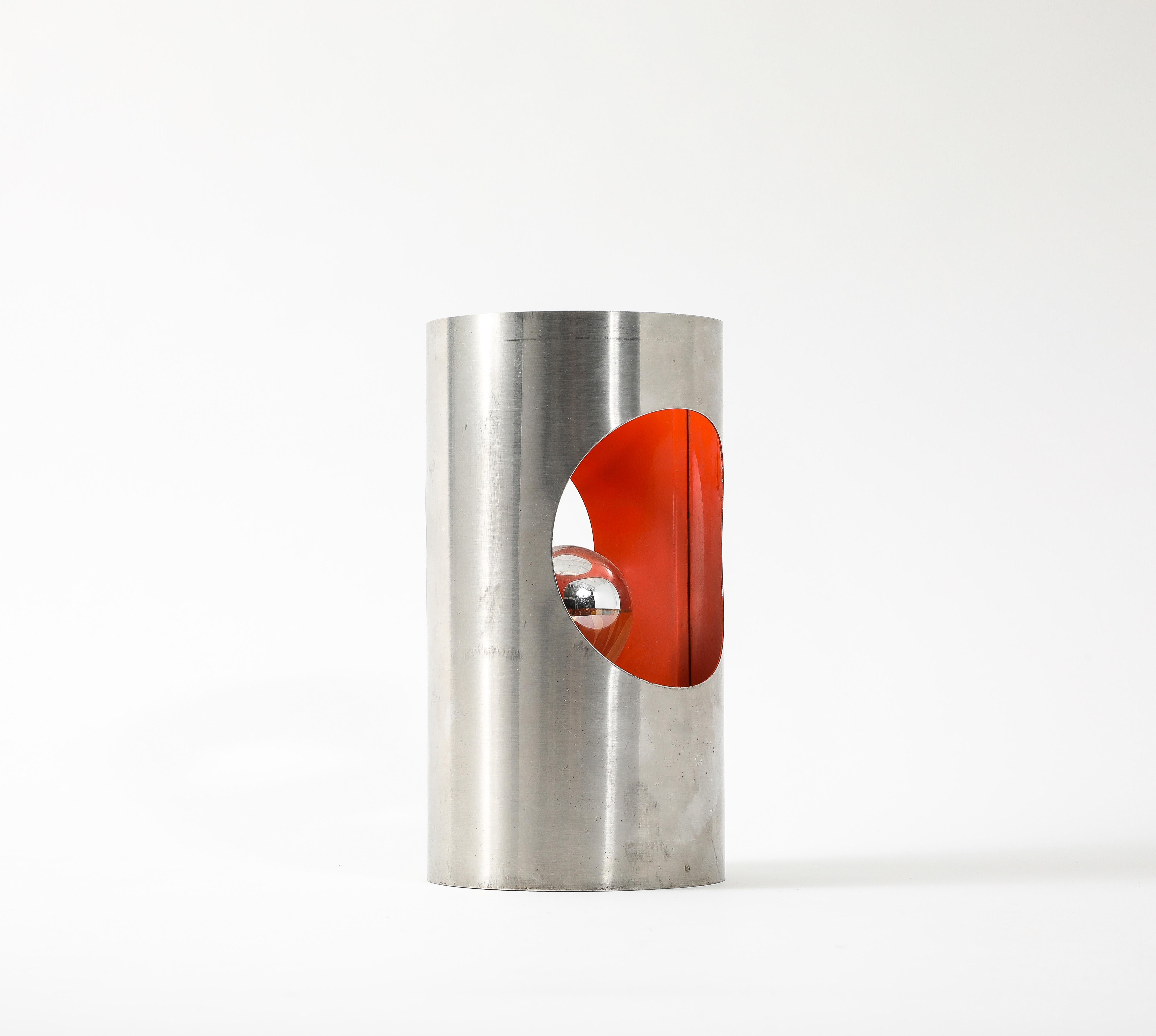 Sconce singole a cilindro arancione rosso A Space Age, Francia, anni '70 in vendita 2