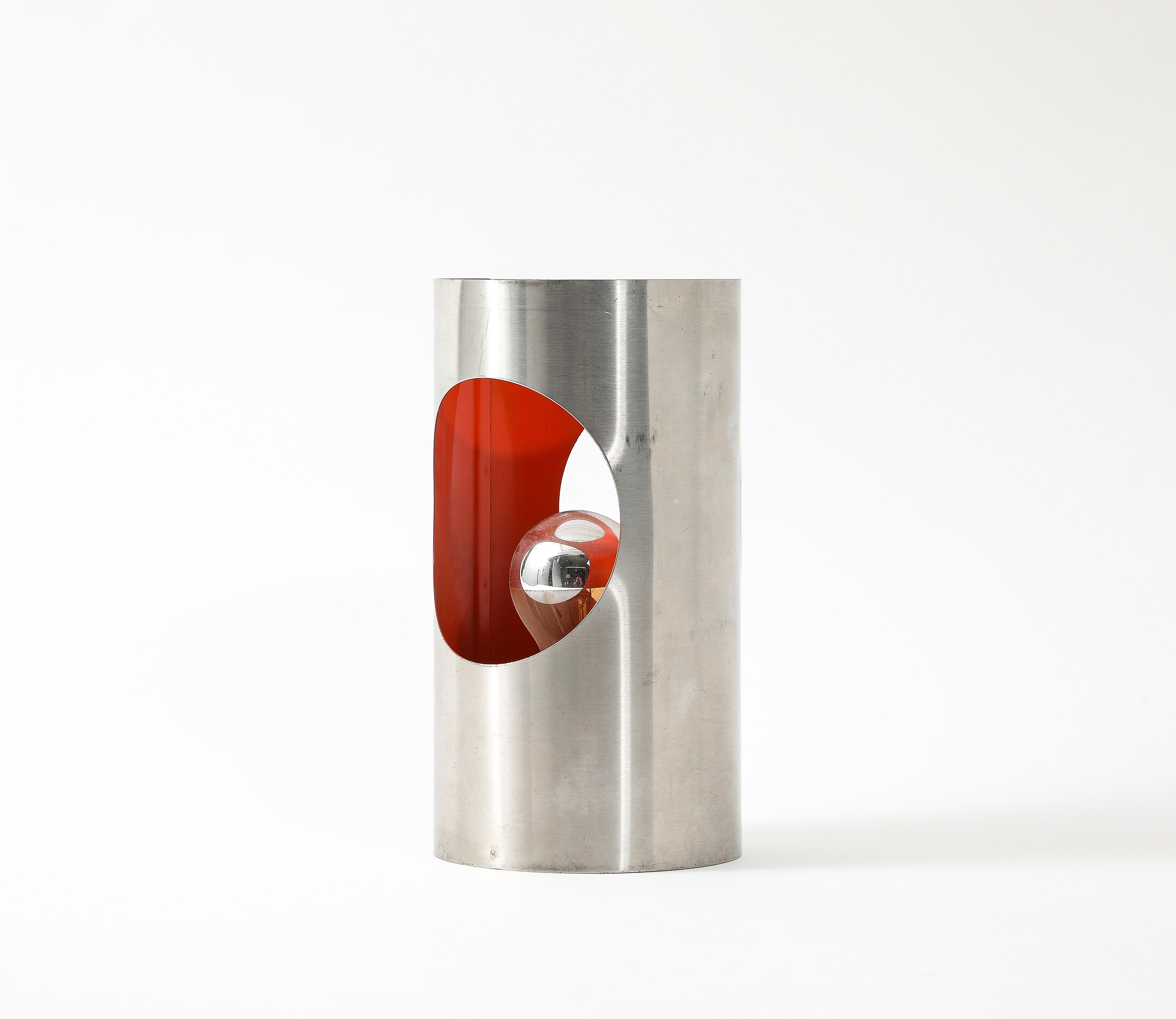 Sconce singole a cilindro arancione rosso A Space Age, Francia, anni '70 in vendita 4