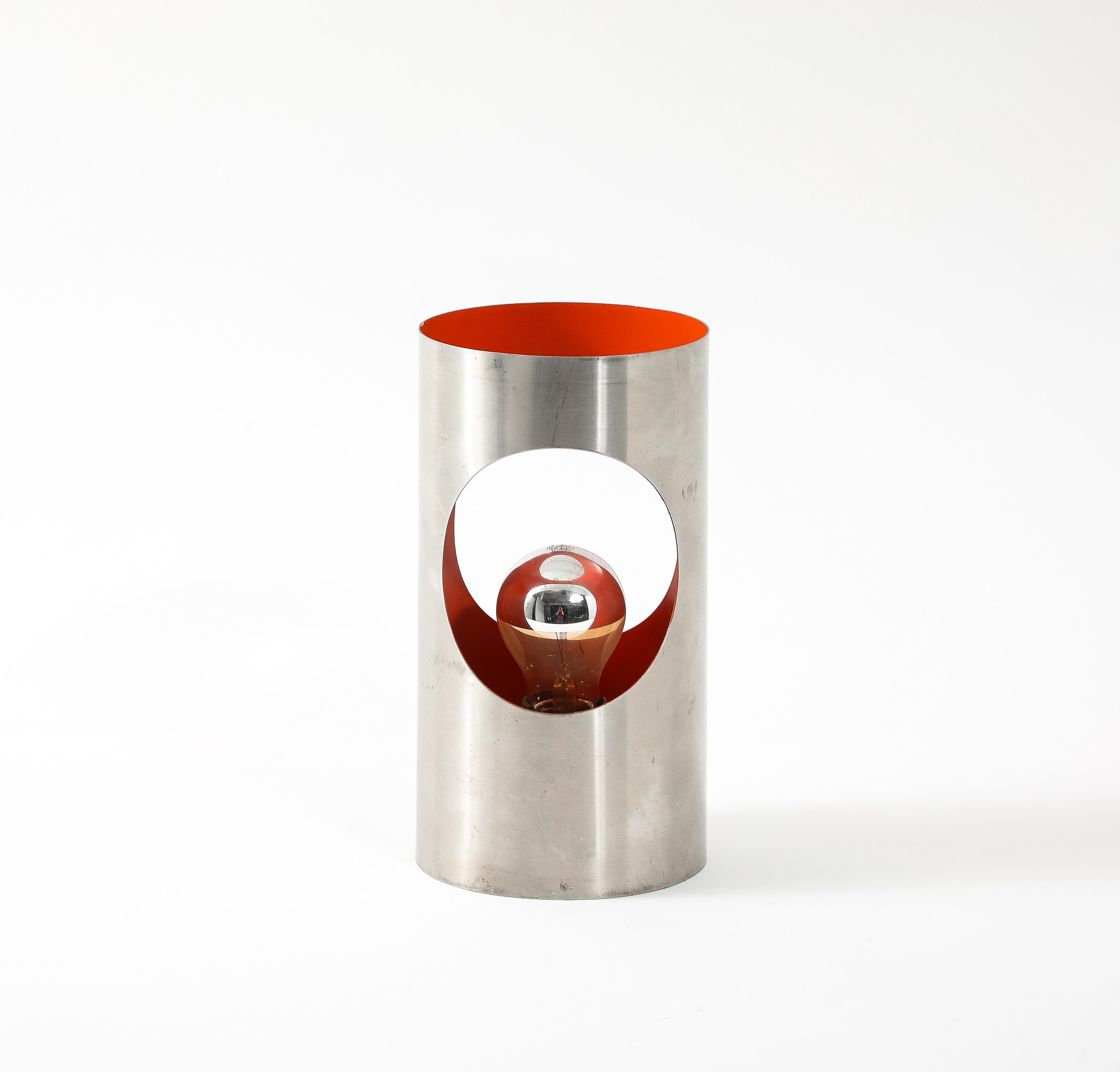 Sconce singole a cilindro arancione rosso A Space Age, Francia, anni '70 in vendita 5