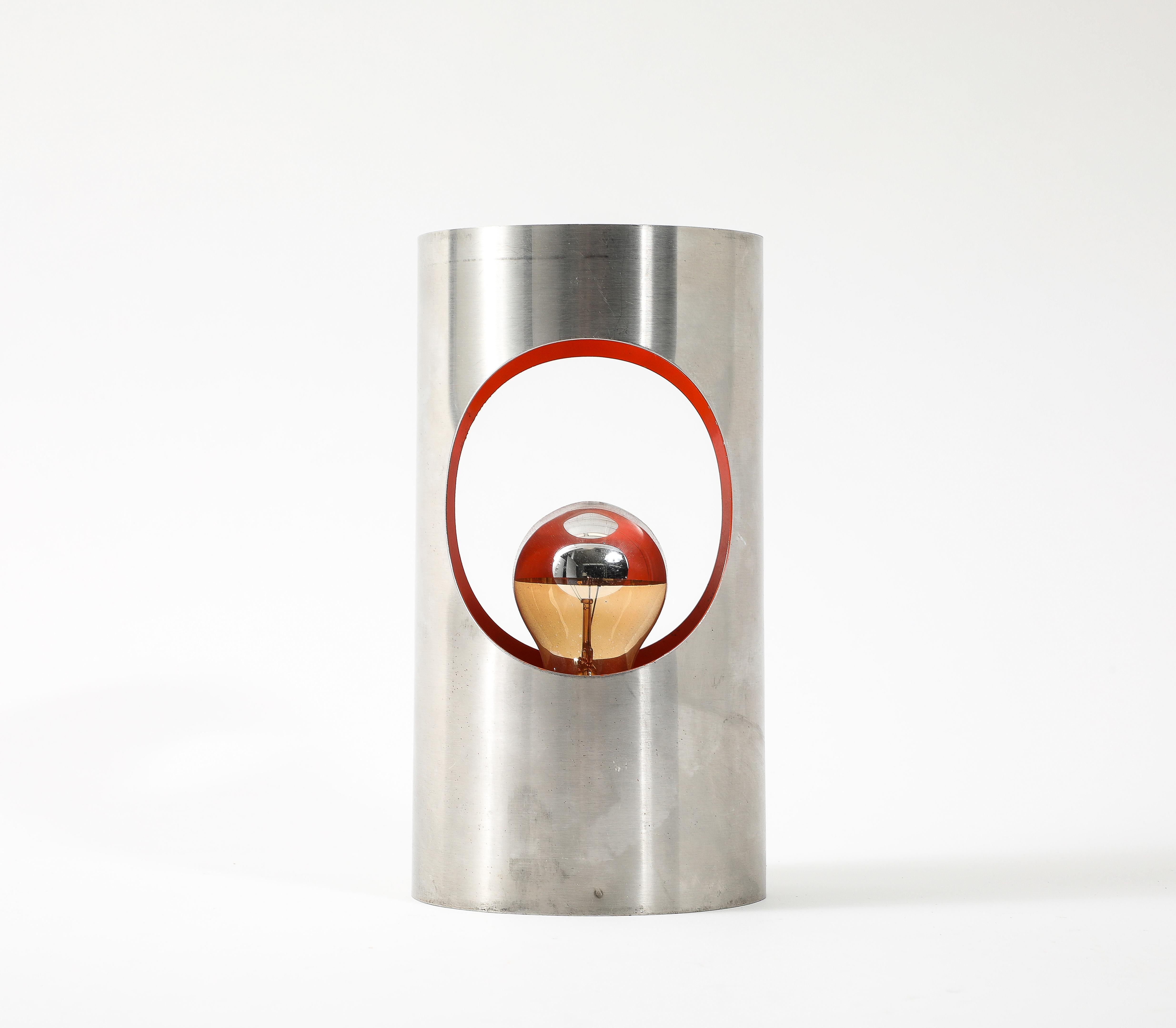 Sconce singole a cilindro arancione rosso A Space Age, Francia, anni '70 in vendita 1