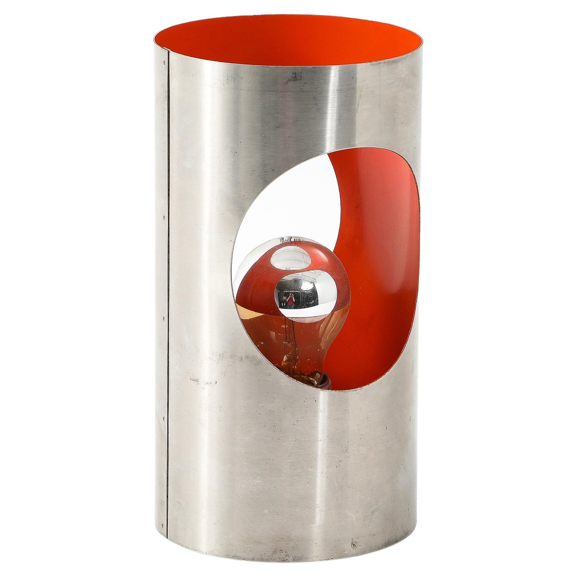 Single Orange Red Space Age Cylinder Sconce, France 1970’s