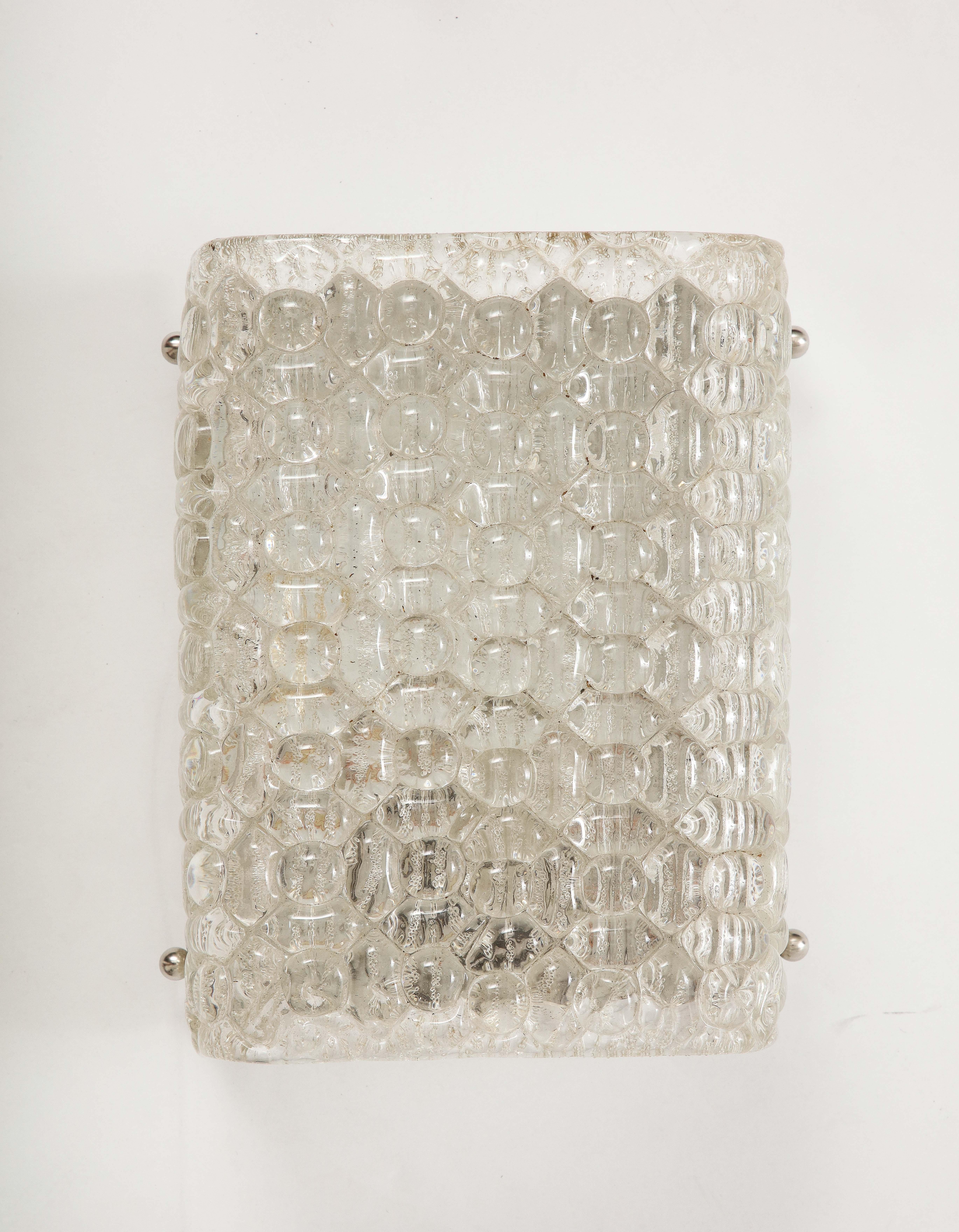 Swedish Single, Orrefors Bubbled Crystal Sconce For Sale