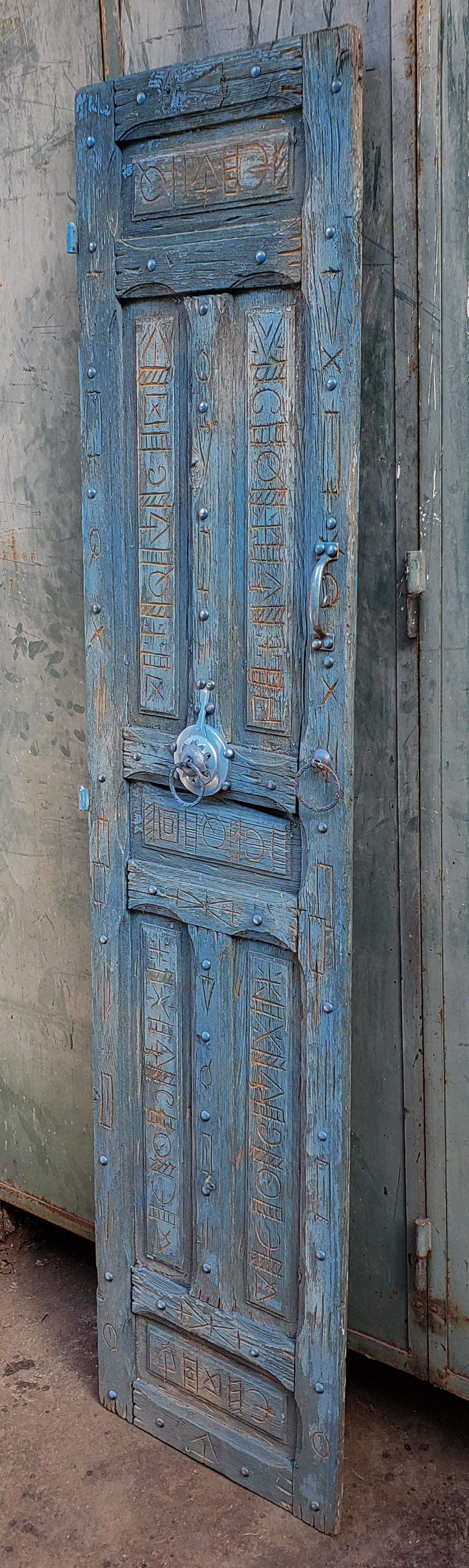 Single Panel Moroccan Wooden Door, Light Blue 23MO55 For Sale 1