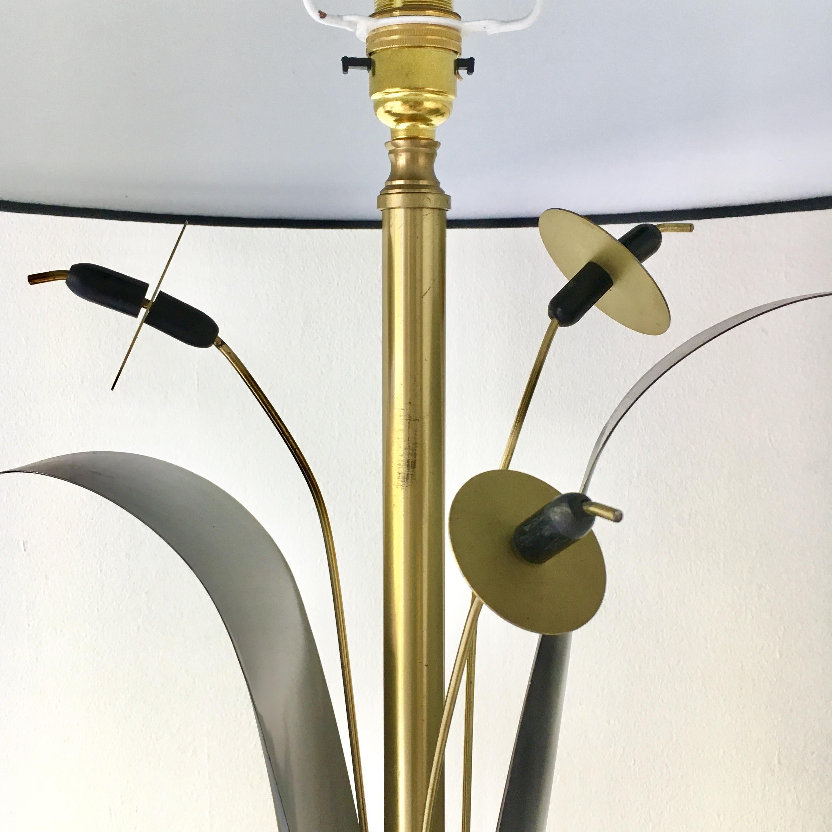 Single Patinated Metal Sculptural Reed Table Lamp, 1970s In Good Condition In Donhead St Mary, Wiltshire