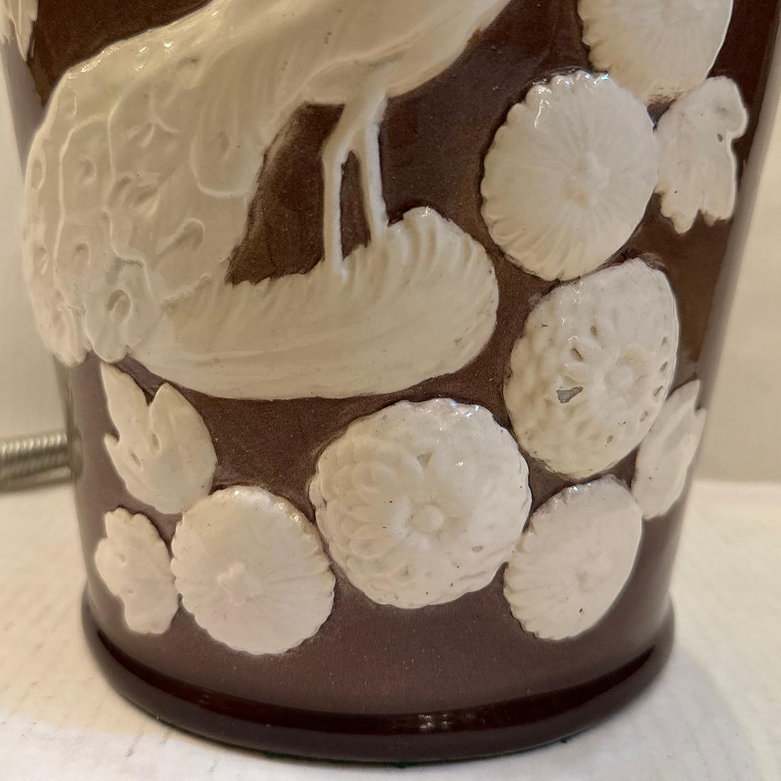 Porcelain Single Peacock Lamp For Sale