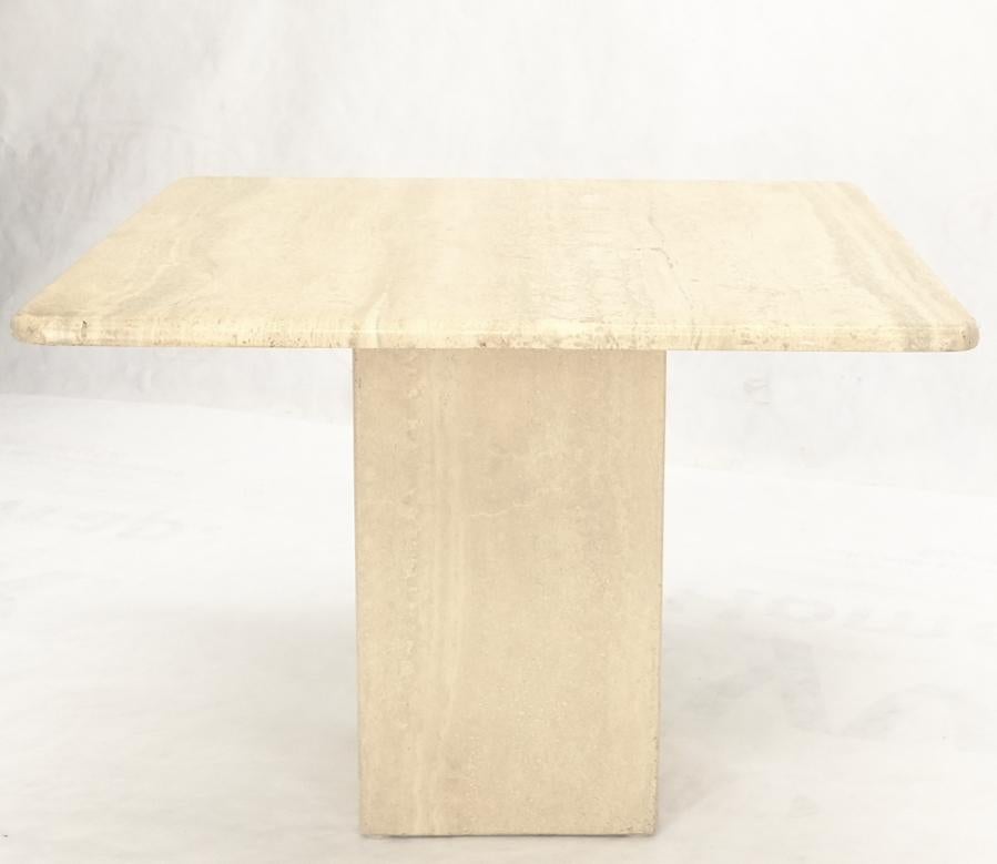 Italian Single Pedestal Square Travertine Coffee Side End Occational Table For Sale