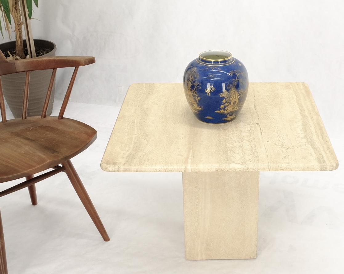 Single Pedestal Square Travertine Coffee Side End Occational Table In Excellent Condition For Sale In Rockaway, NJ