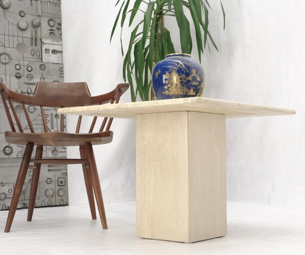 20th Century Single Pedestal Square Travertine Coffee Side End Occational Table For Sale