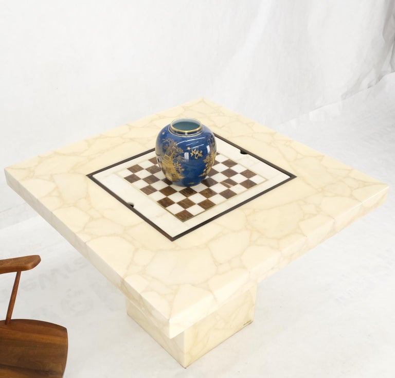 Single Pedestal Base Marble Square Dining Game Table Flip Top Chess Board For Sale 8