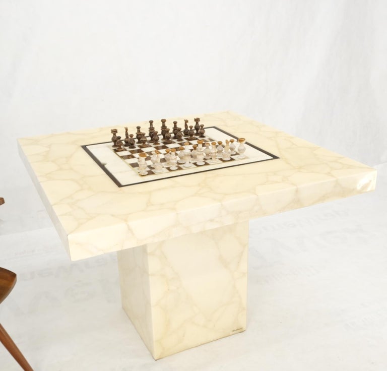 Single Pedestal Base Marble Square Dining Game Table Flip Top Chess Board For Sale 10