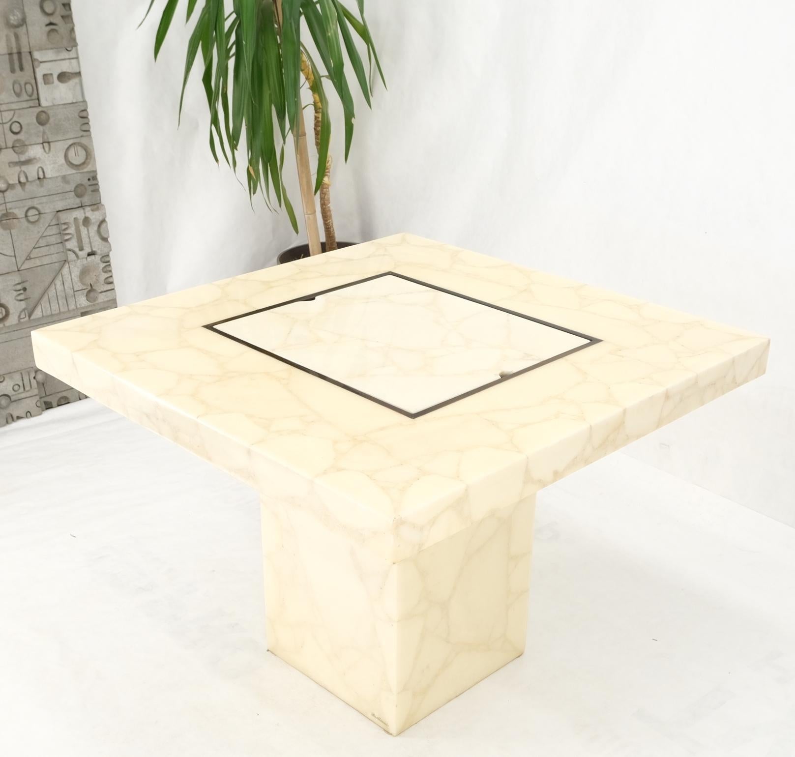 Custom single pedestal base marble square dining game table flip top chess board backgammon.