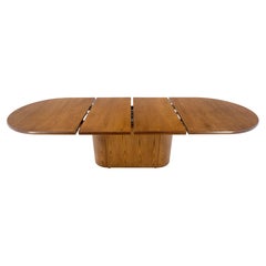 Table de salle à manger en chêne cérusé à un piédestal ovale en forme de piste de course à deux feuilles 