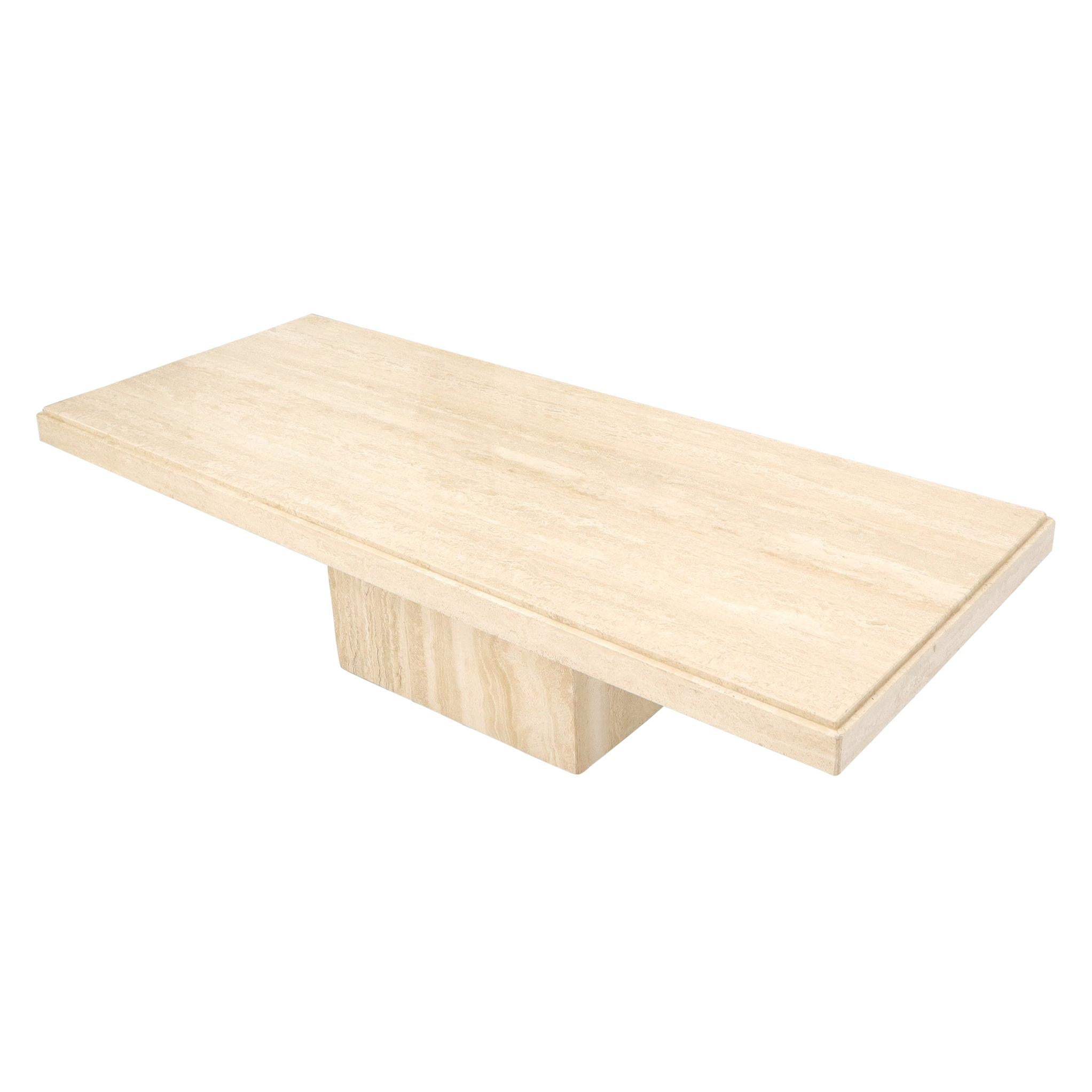 Single Pedestal Base Rectangular Travertine Coffee Table