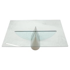 Single Pedestal Cantilever Style Large Glass Top Rectangular Dining Table