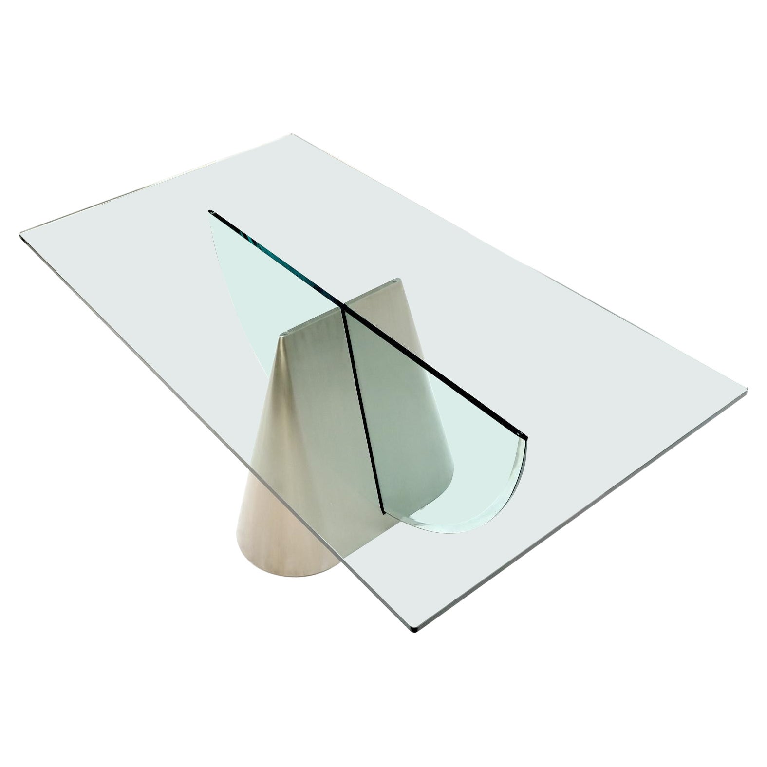 Table de salle à manger rectangulaire à un piédestal de style porte-à-faux avec grand plateau en verre