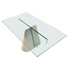 Table de salle à manger rectangulaire à un piédestal de style porte-à-faux avec grand plateau en verre