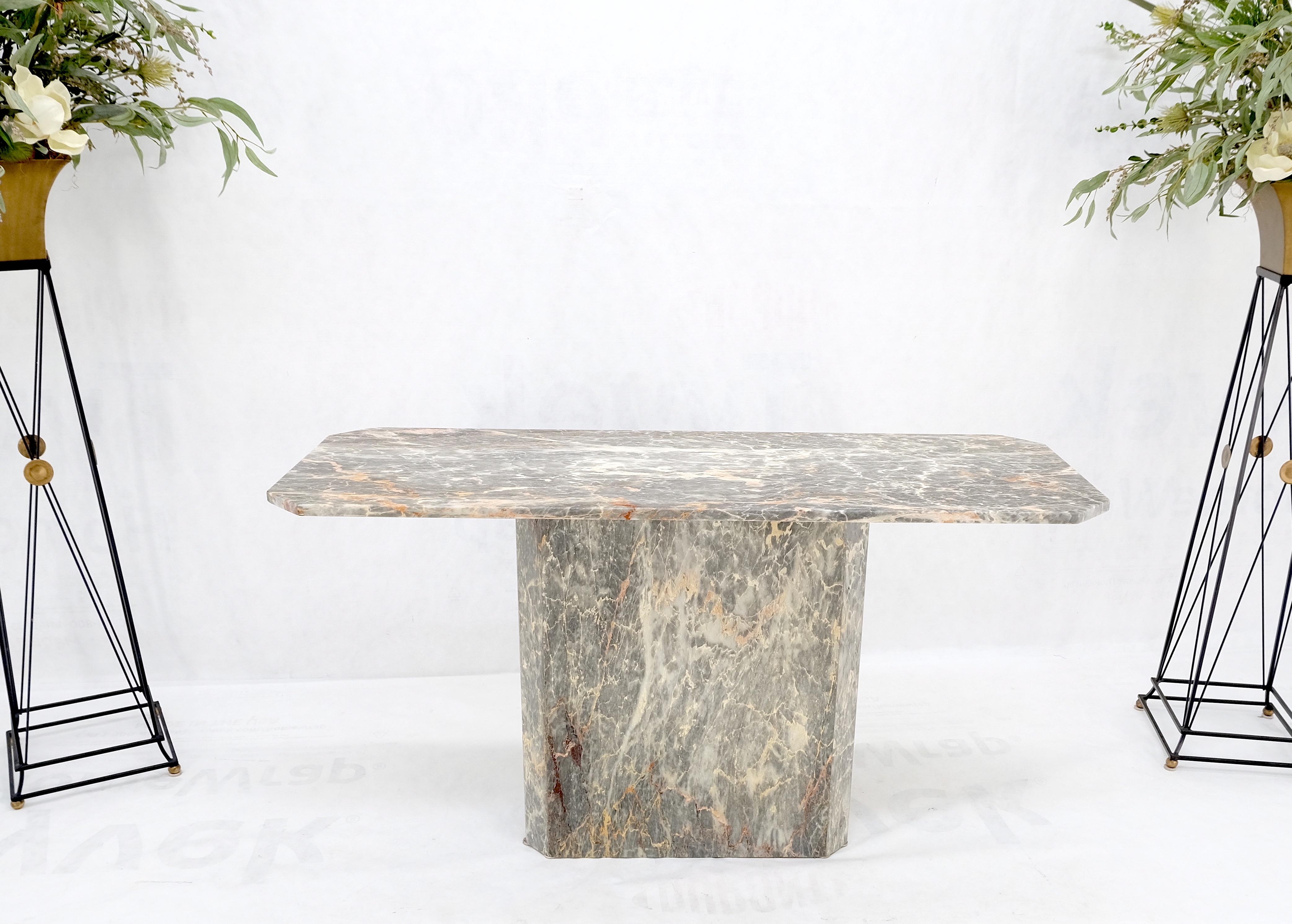 Single pedestal grey Italian marble top Mid-Century Modern console sofa table mint.