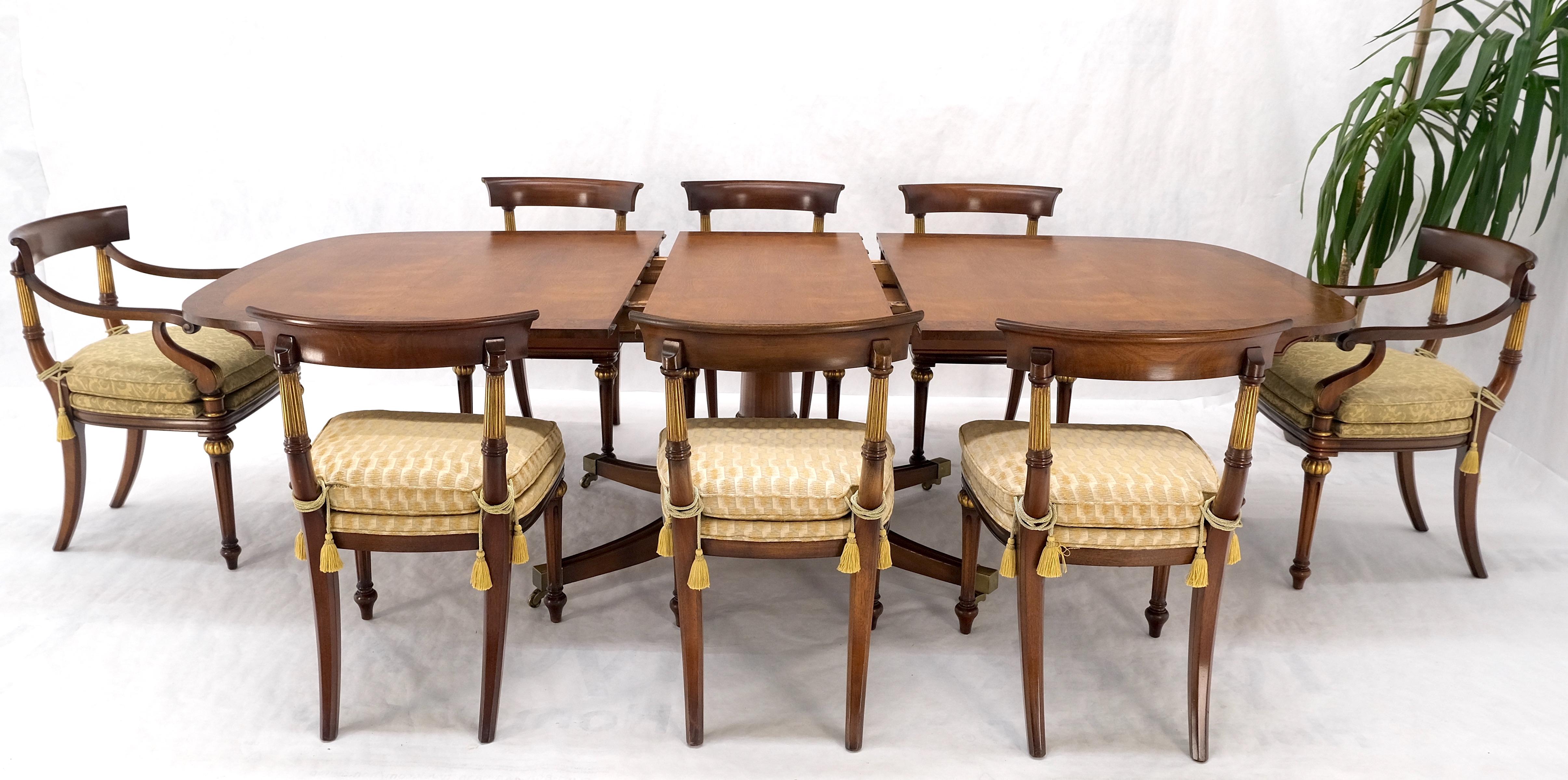 Single Pedestal One Leaf Oval Banded Dining Table 8 Regency Chairs Set MINT! For Sale 7