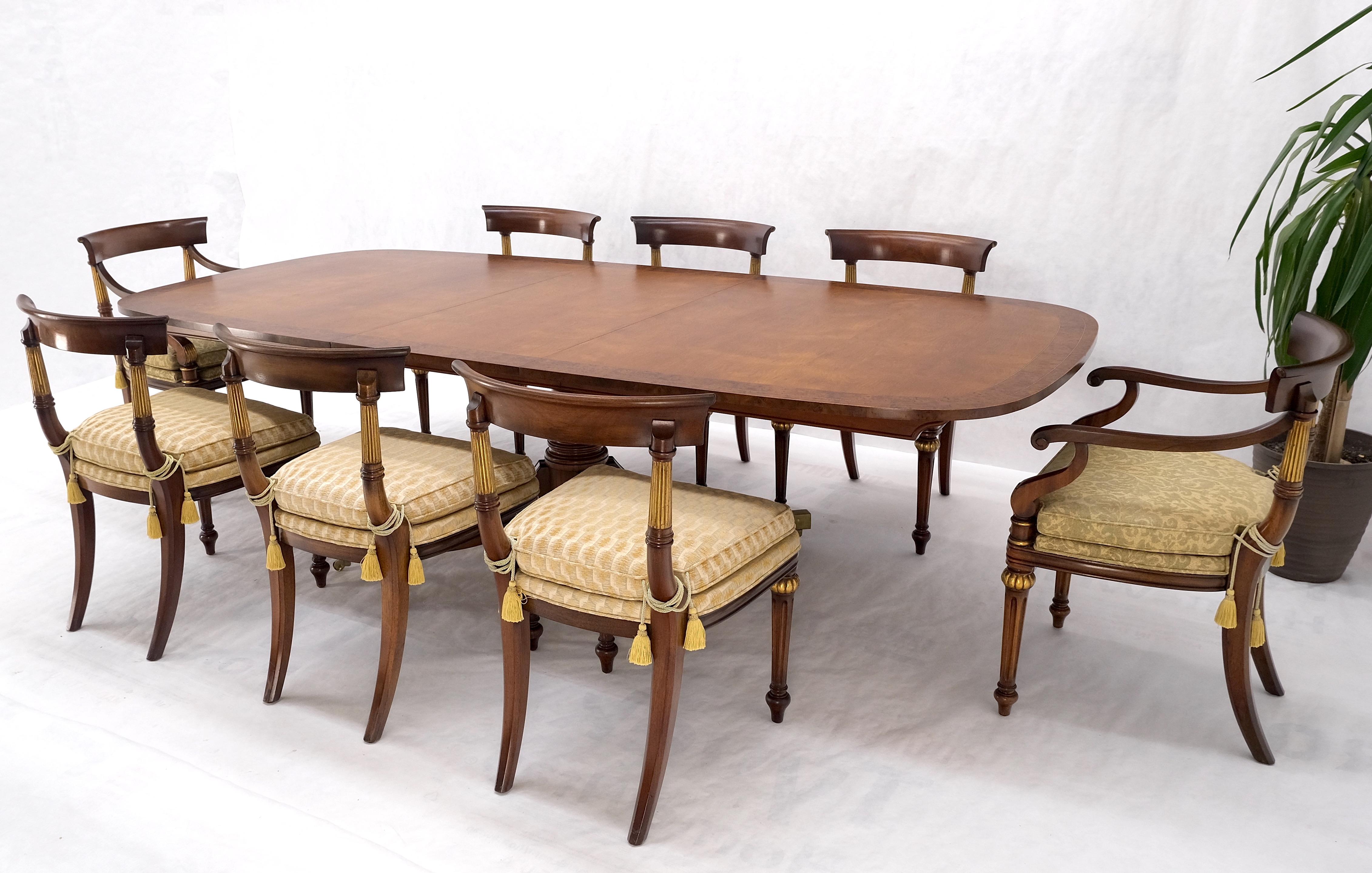 Single Pedestal One Leaf Oval Banded Dining Table 8 Regency Chairs Set MINT! For Sale 8