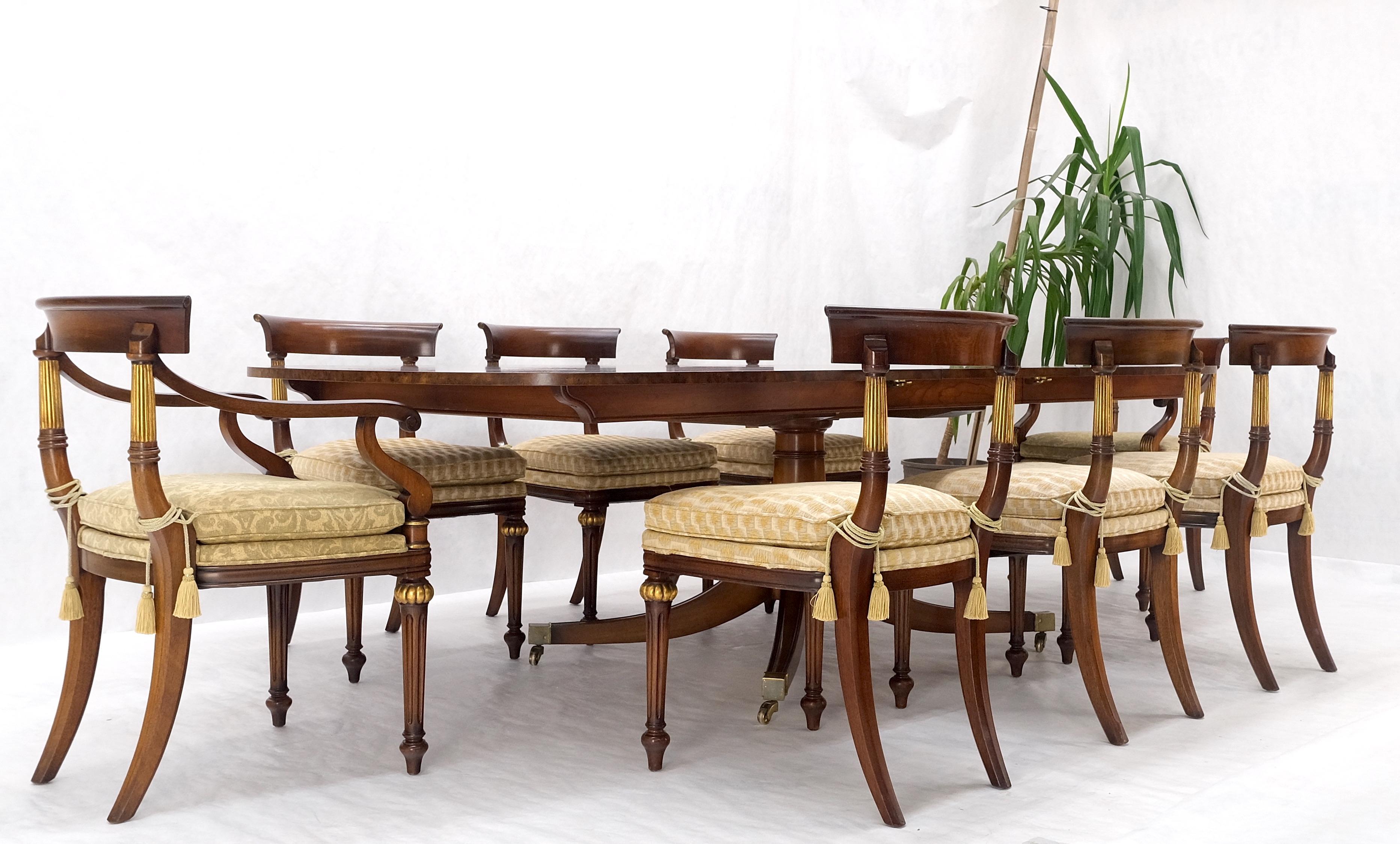 Single Pedestal One Leaf Oval Banded Dining Table 8 Regency Chairs Set MINT! For Sale 9