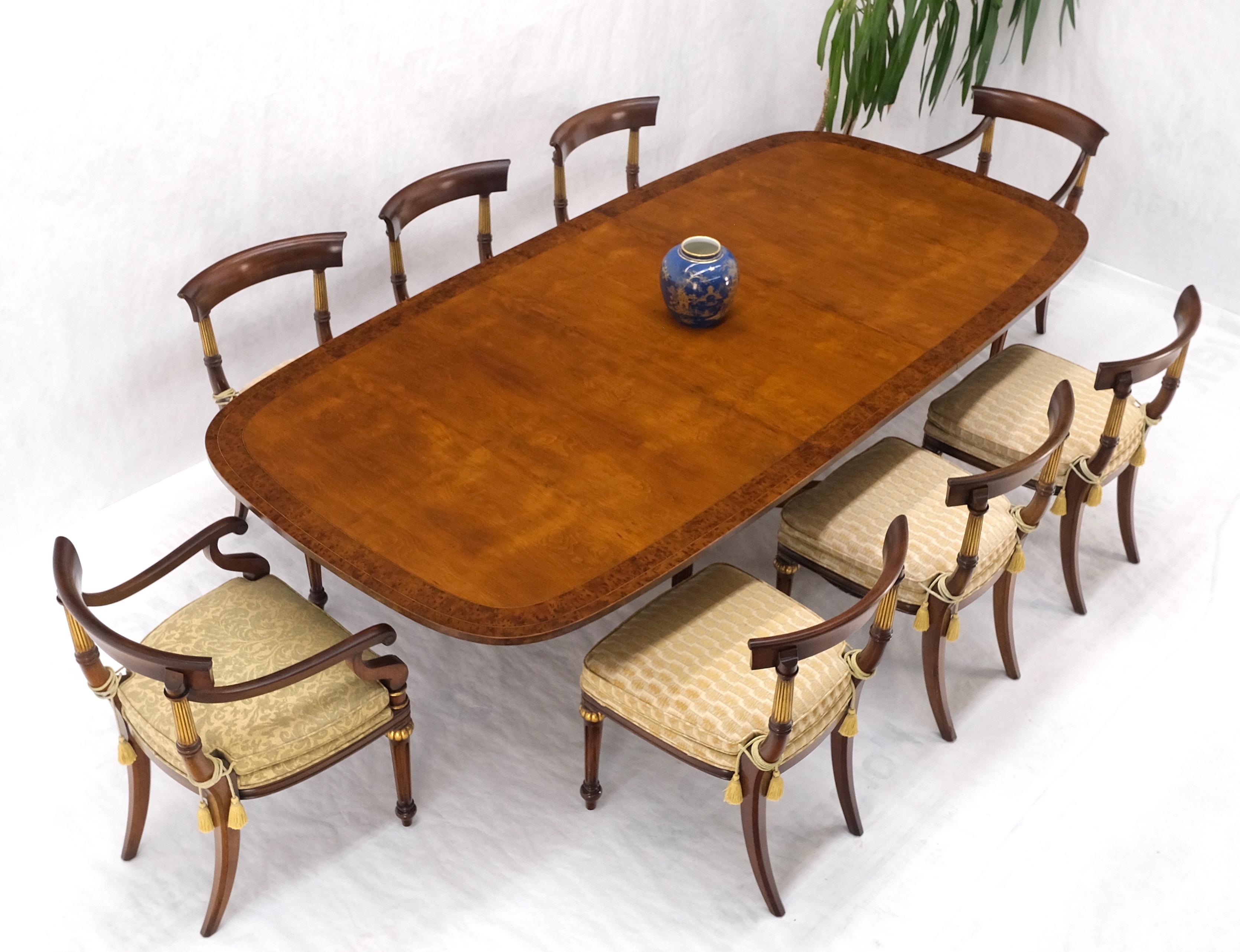 Single Pedestal One Leaf Oval Banded Dining Table 8 Regency Chairs Set MINT! For Sale 10