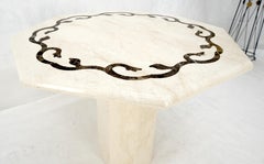 Single Pedestal Solid Italian Marble Inlayed Top Dining Center Game Table MINT