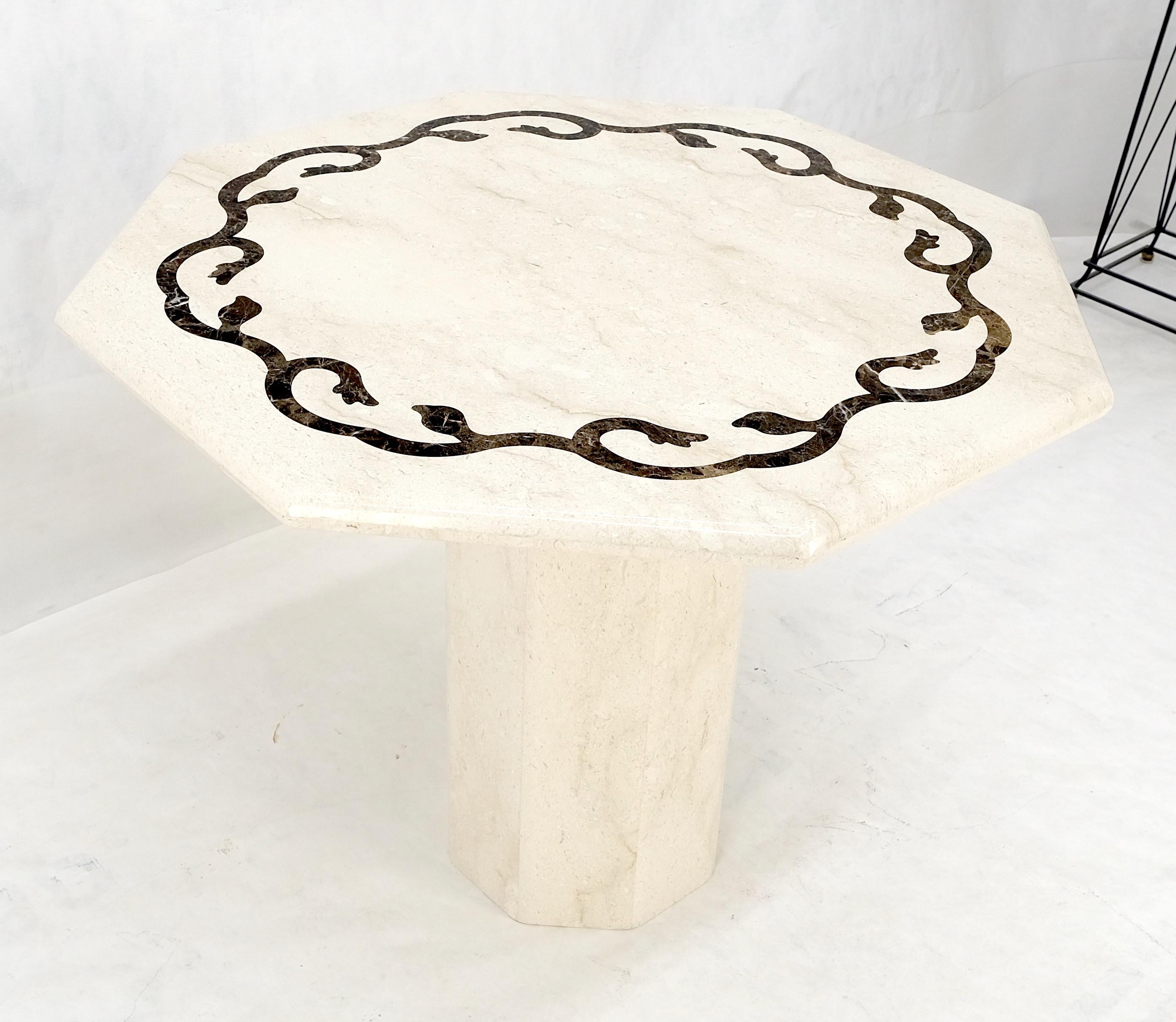 Single Pedestal Solid Italian Marble Inlayed Top Dining Center Game Table MINT For Sale 2