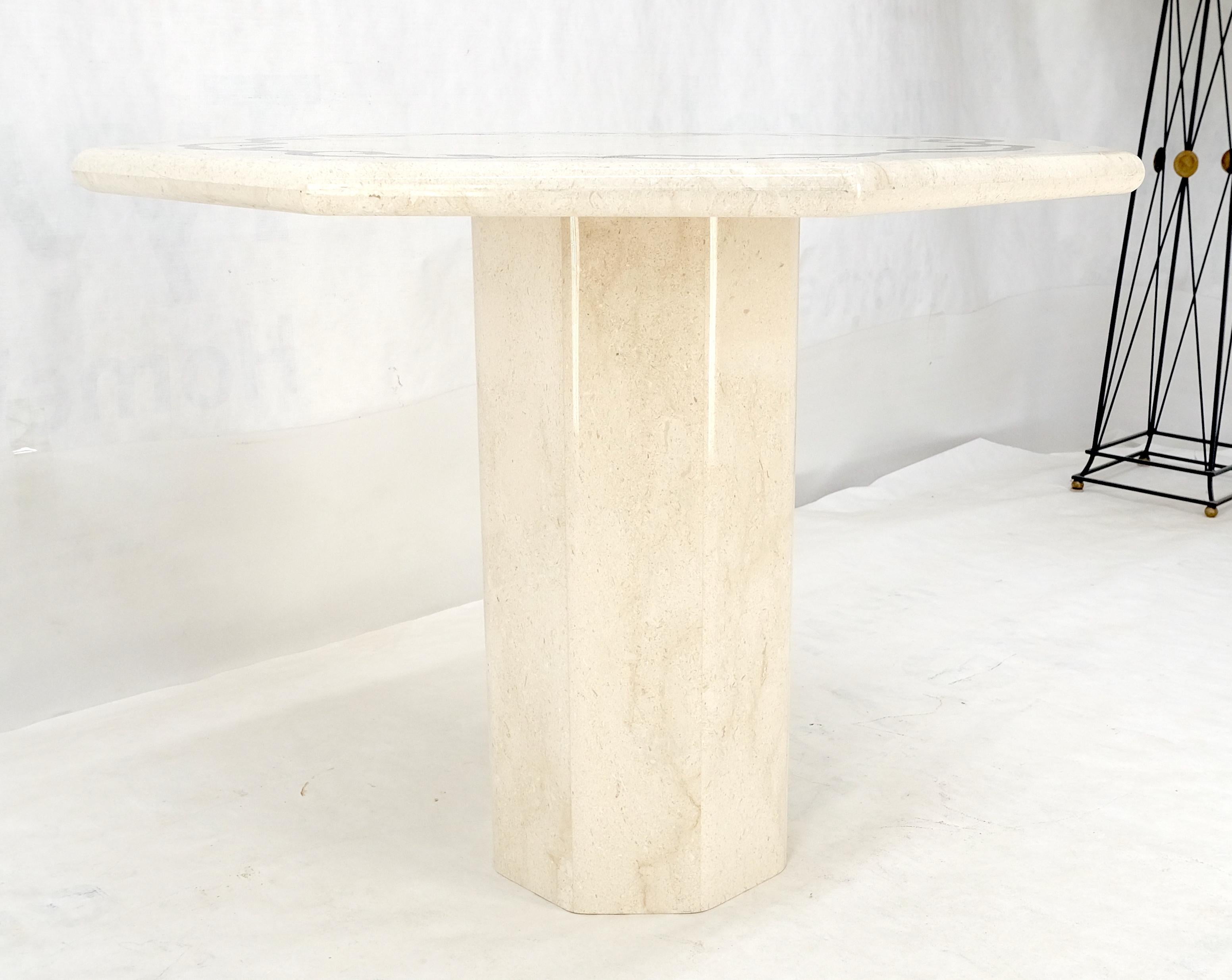 Single Pedestal Solid Italian Marble Inlayed Top Dining Center Game Table MINT For Sale 3