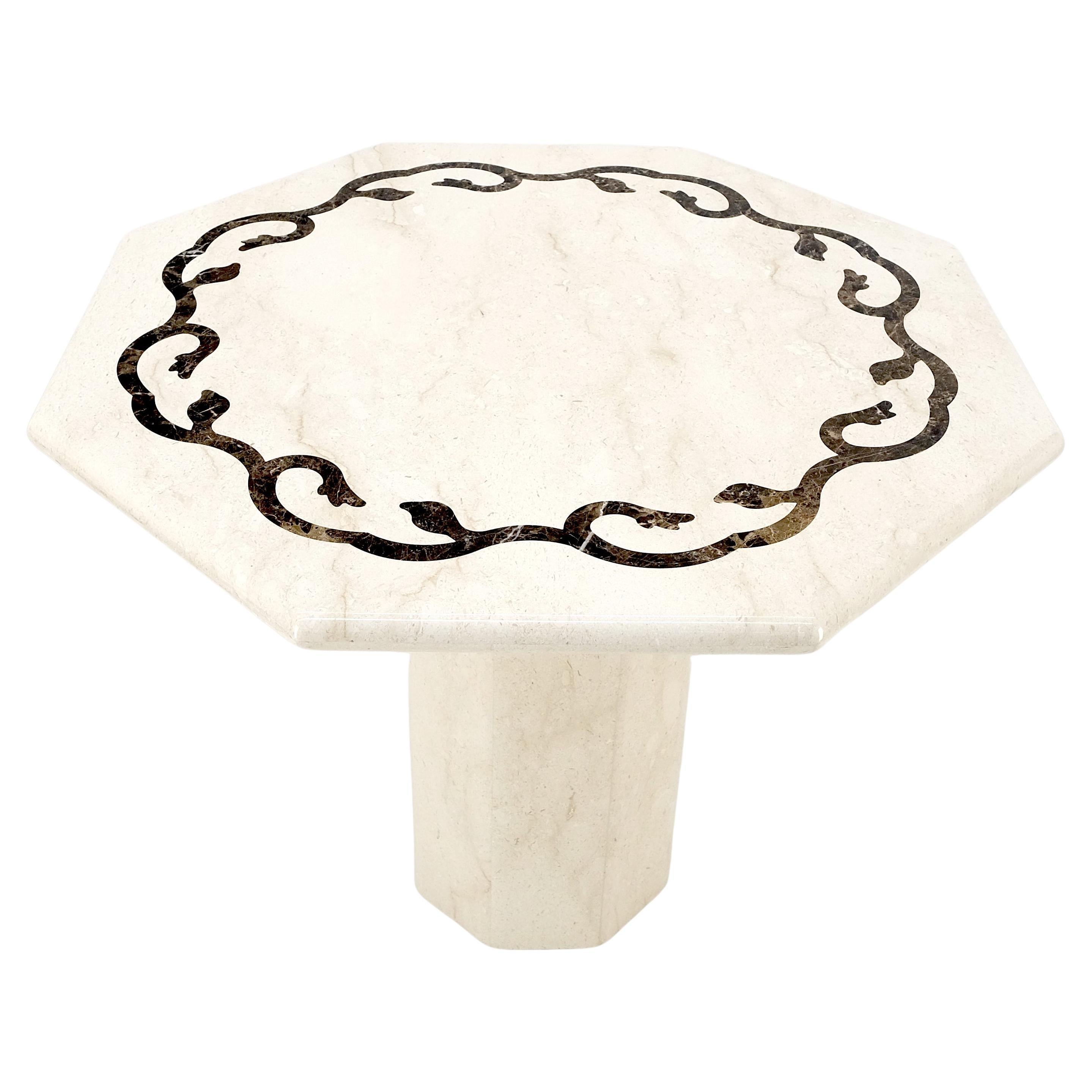 Single Pedestal Solid Italian Marble Inlayed Top Dining Center Game Table MINT For Sale