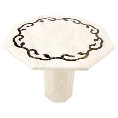Vintage Single Pedestal Solid Italian Marble Inlayed Top Dining Center Game Table MINT