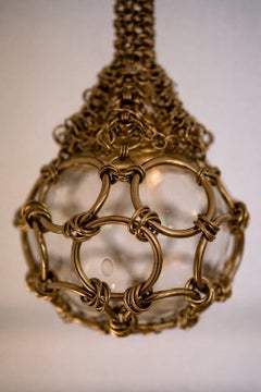 Pendant Chainmail Droplet, Hand-Linked, 60cm, Steel with Brass Finish, Mexico