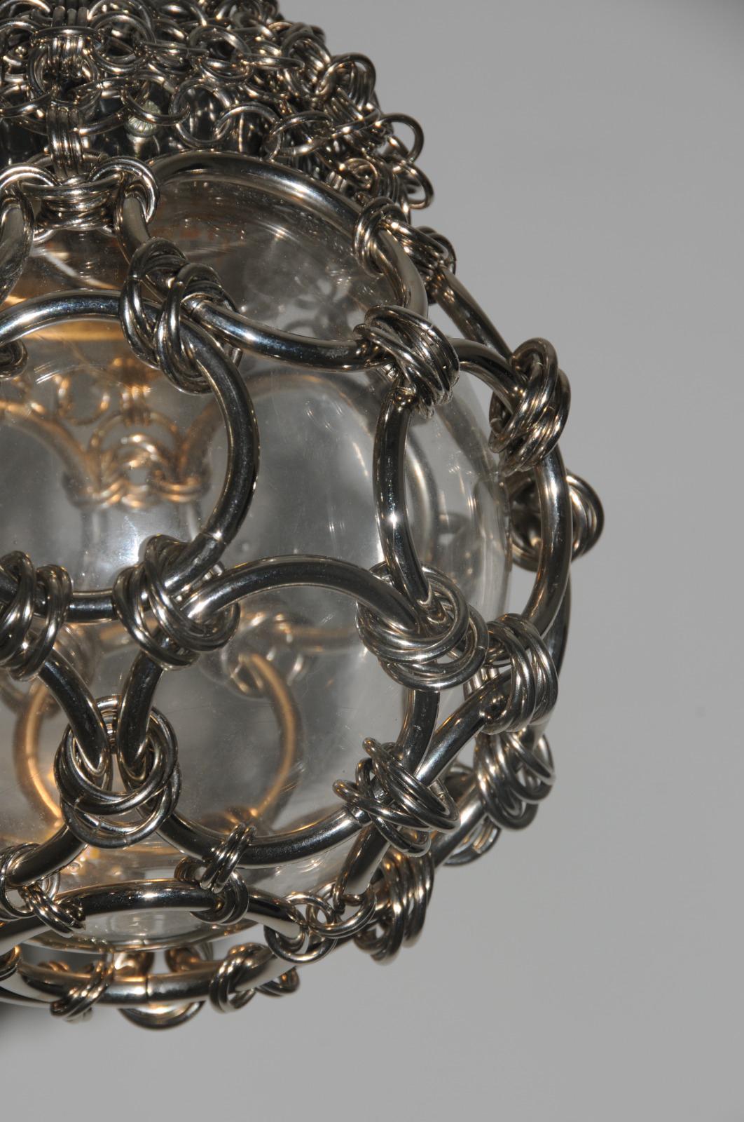 Post-Modern Single-Pendant Chainmail Droplet Sculptural Chandelier 60 cm