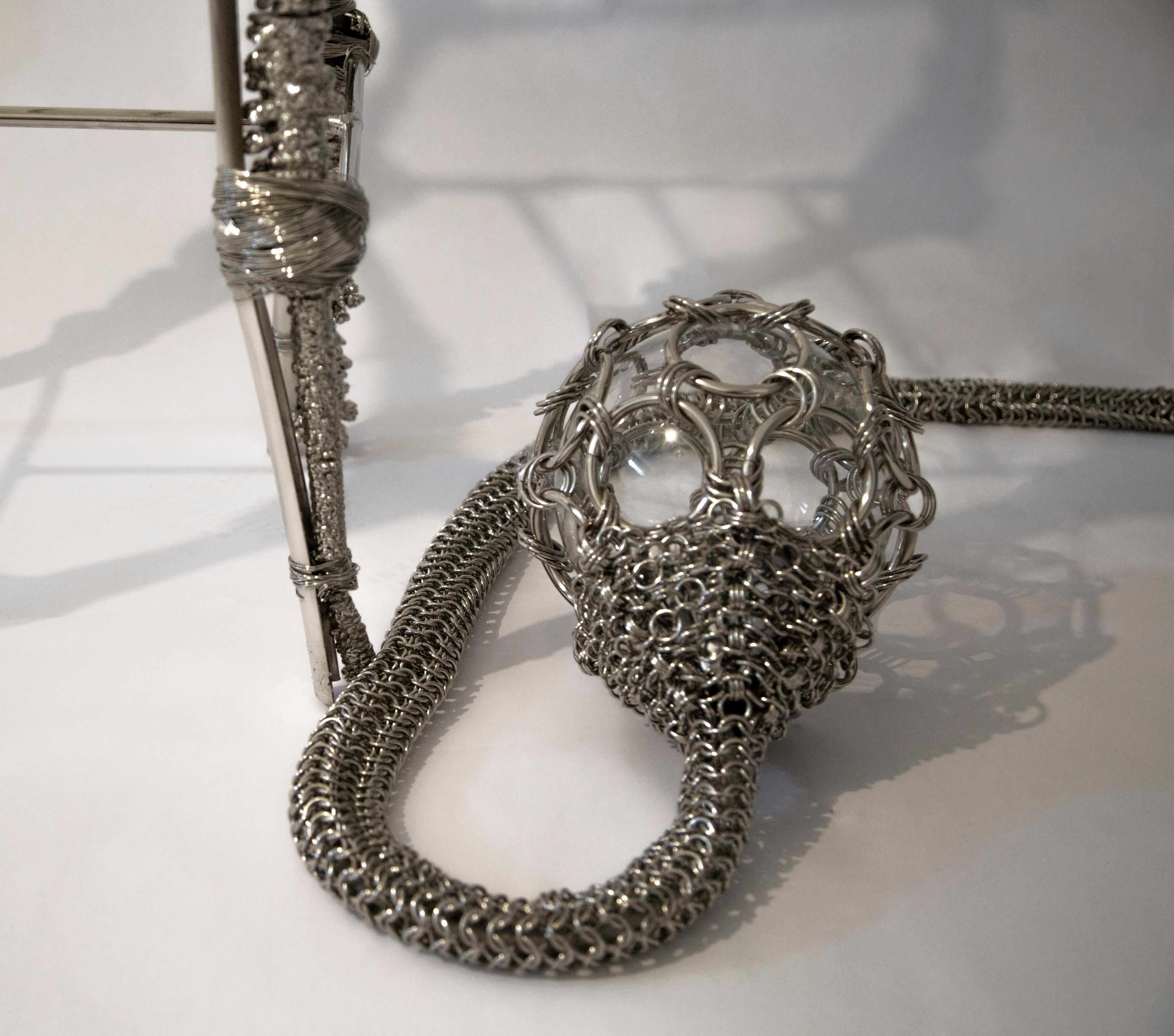 Contemporary Single-Pendant Chainmail Droplet Sculptural Chandelier 60 cm