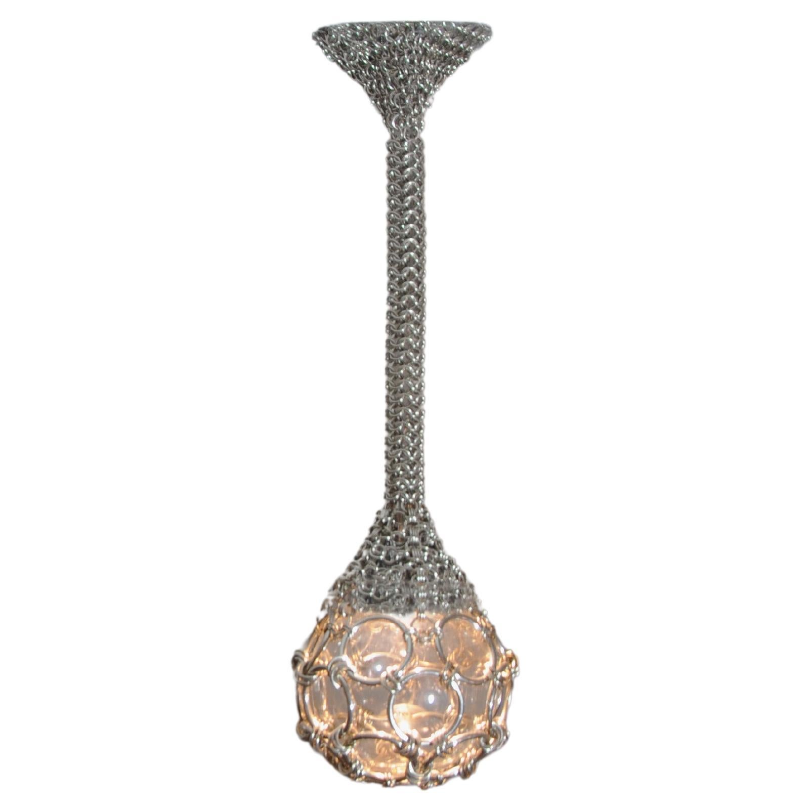 Single-Pendant Chainmail Droplet Sculptural Chandelier 60 cm For Sale
