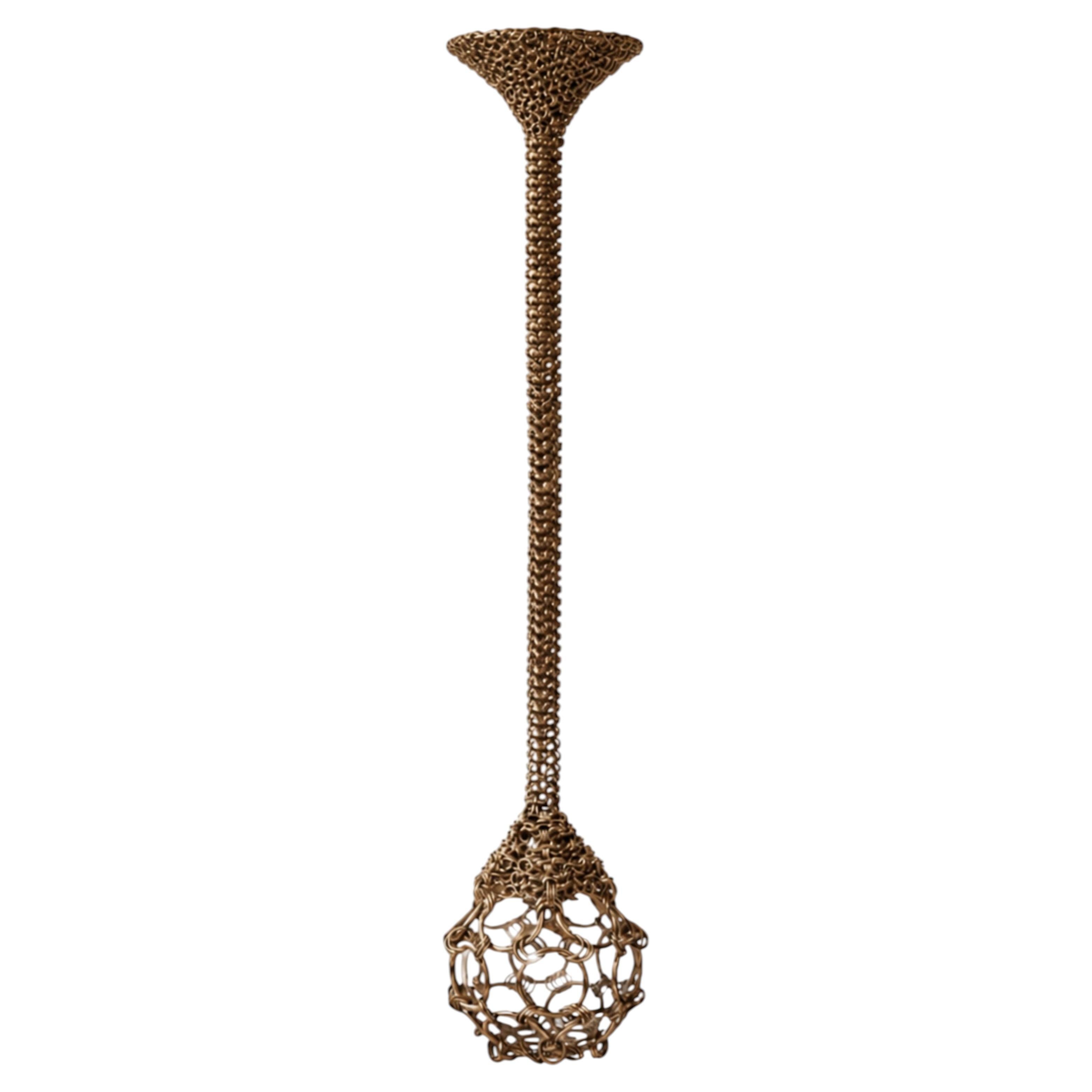 Pendant Chainmail Droplet, Hand-Linked, 80cm, Steel with Brass Finish, Mexico For Sale