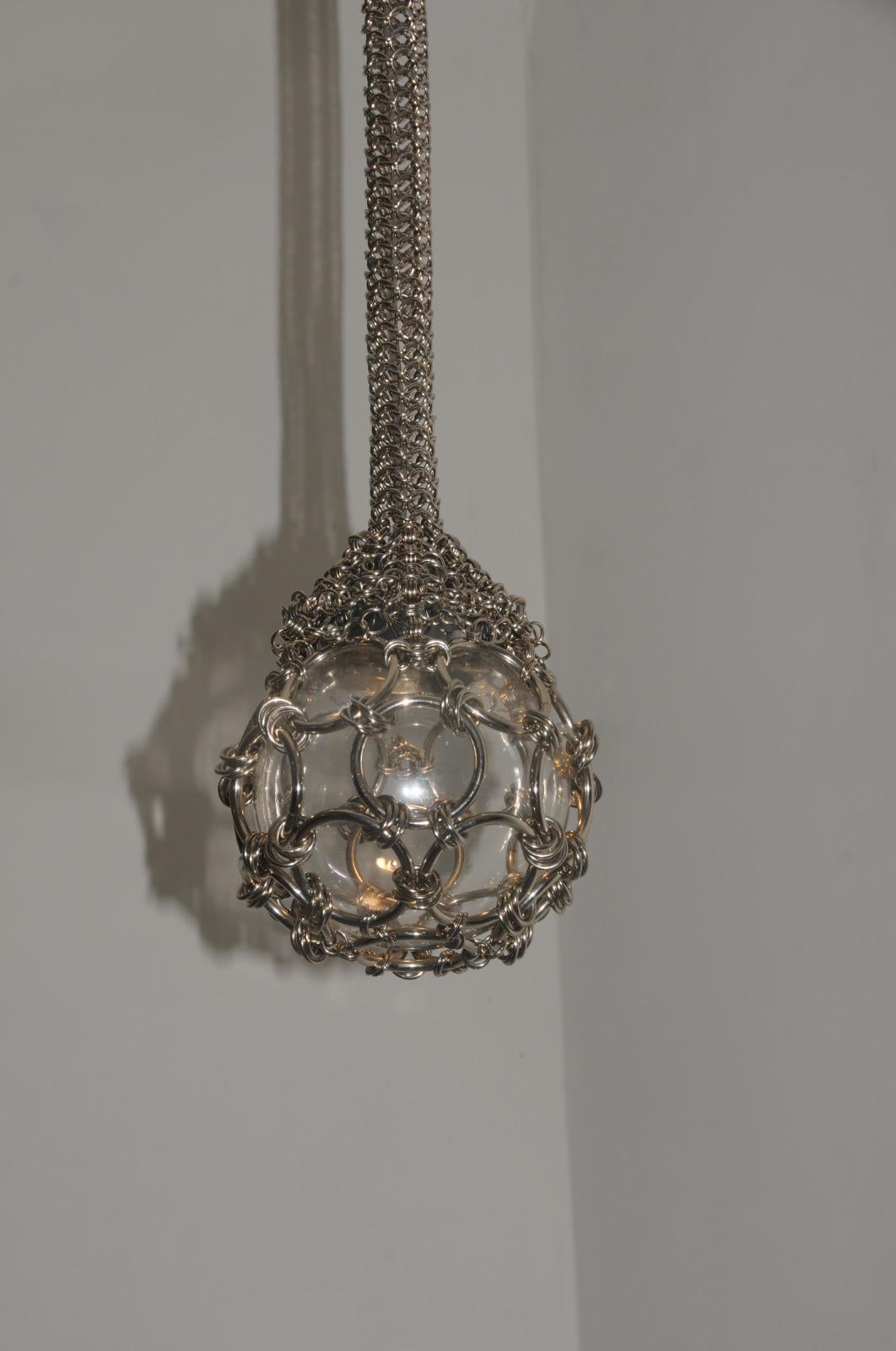 Mexican Single-Pendant Chainmail Droplet Sculptural Chandelier 80 cm For Sale