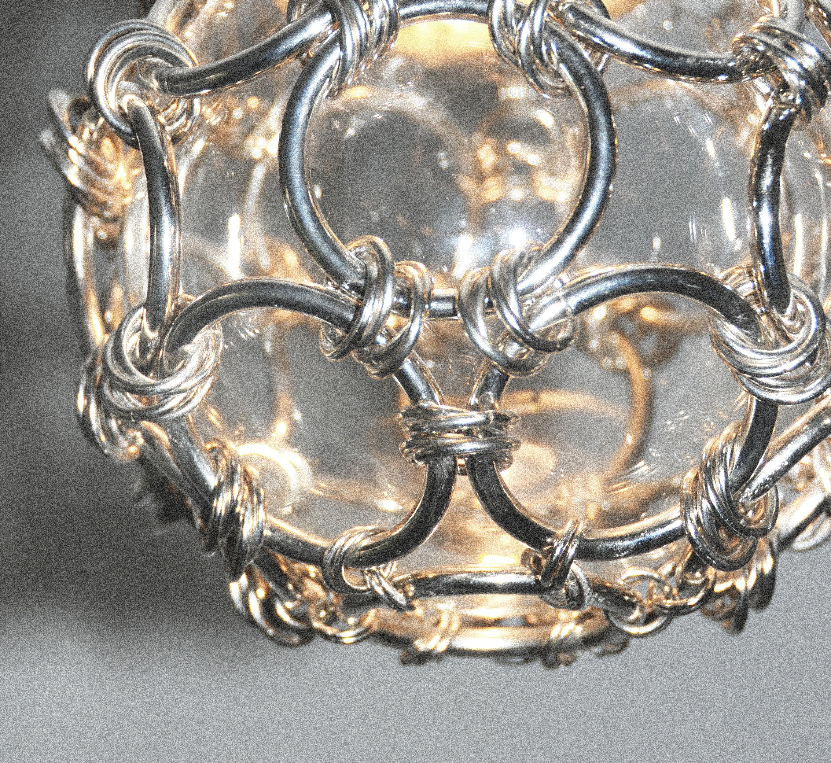Woven Single-Pendant Chainmail Droplet Sculptural Chandelier 80 cm For Sale