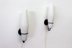 Single Philips Milk Glass and Black Enameled Metal Wall Sconce