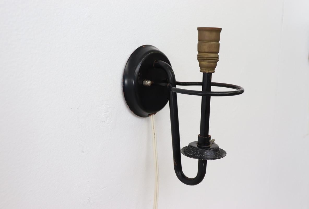 Single Philips Milk Glass and Black Enameled Metal Wall Sconce For Sale 1