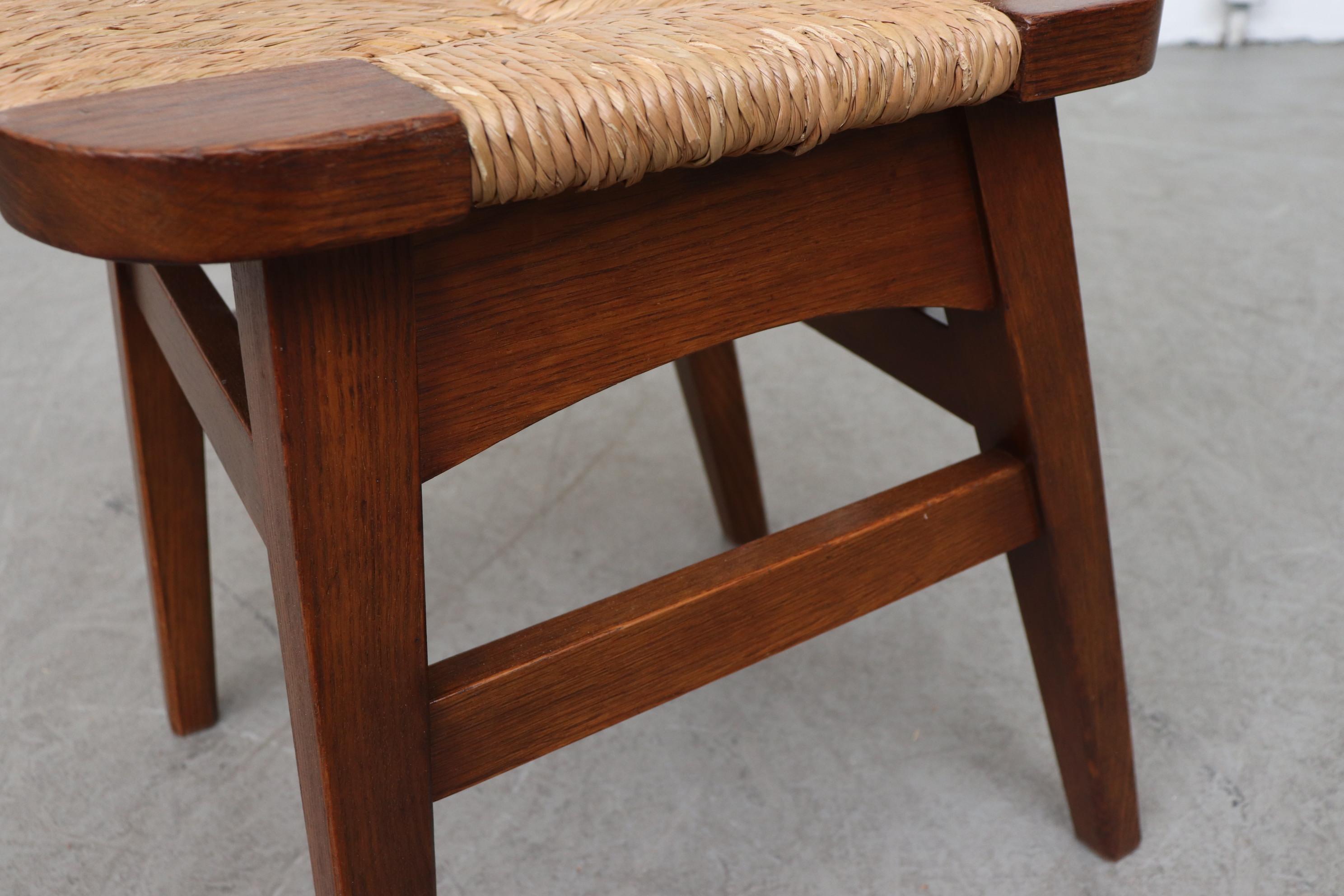 Single Pierre Chapo Style Brutalist Rush and Walnut Side Chair 7