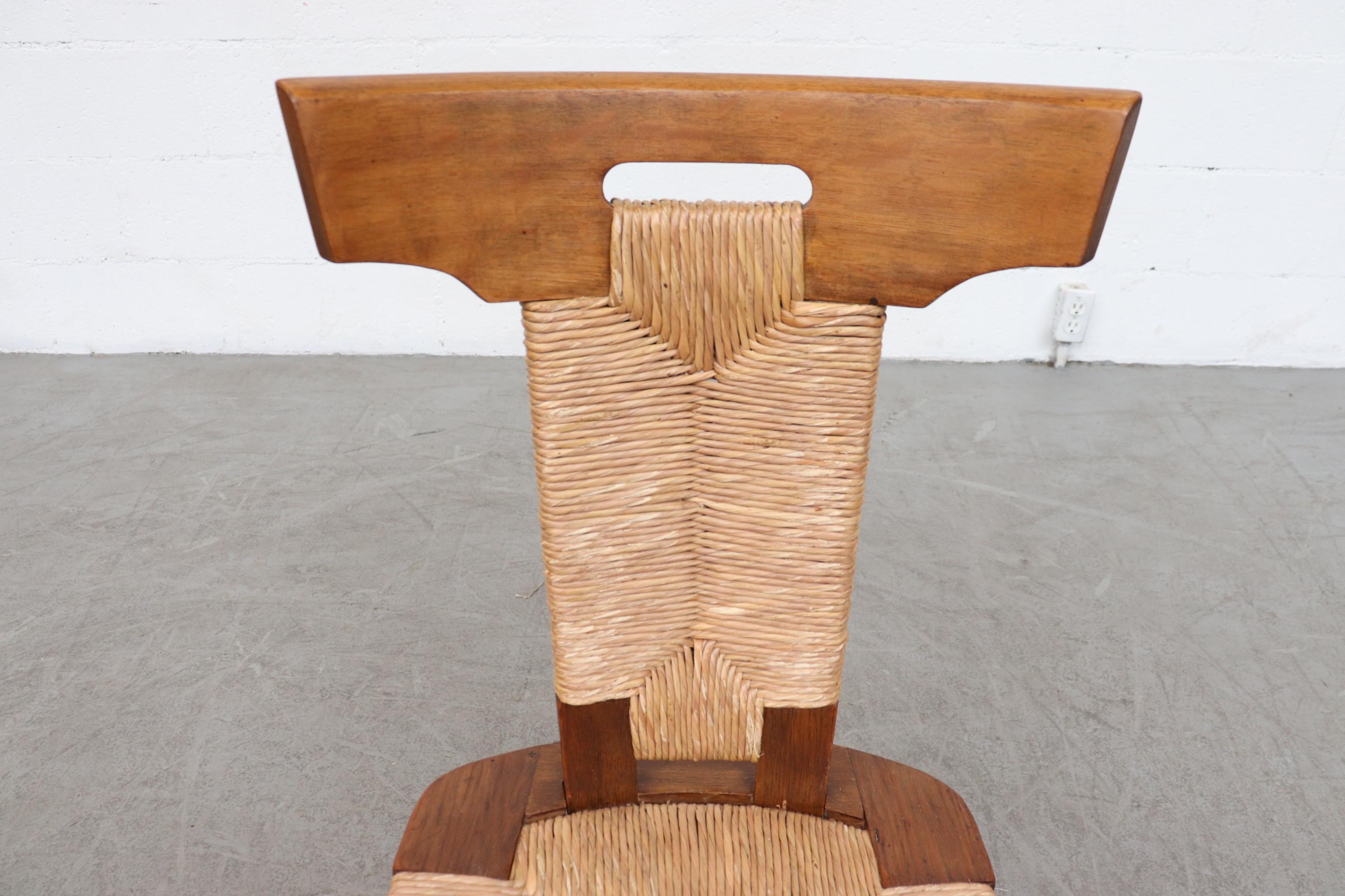 Single Pierre Chapo Style Brutalist Rush and Walnut Side Chair 1