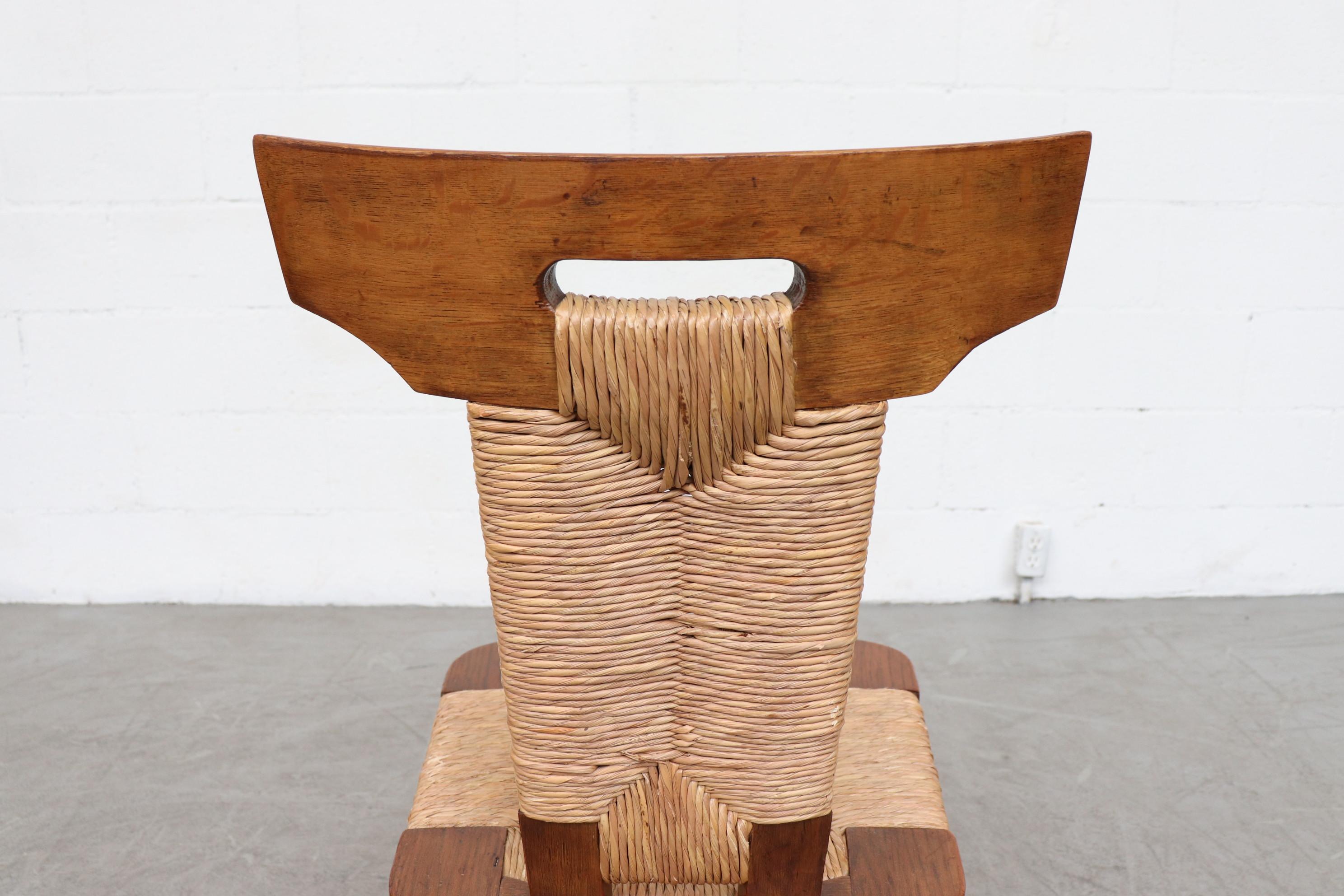 Single Pierre Chapo Style Brutalist Rush and Walnut Side Chair 2