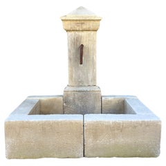 Single Pillar Carved Limestone Wall Fountain From Southern Italy