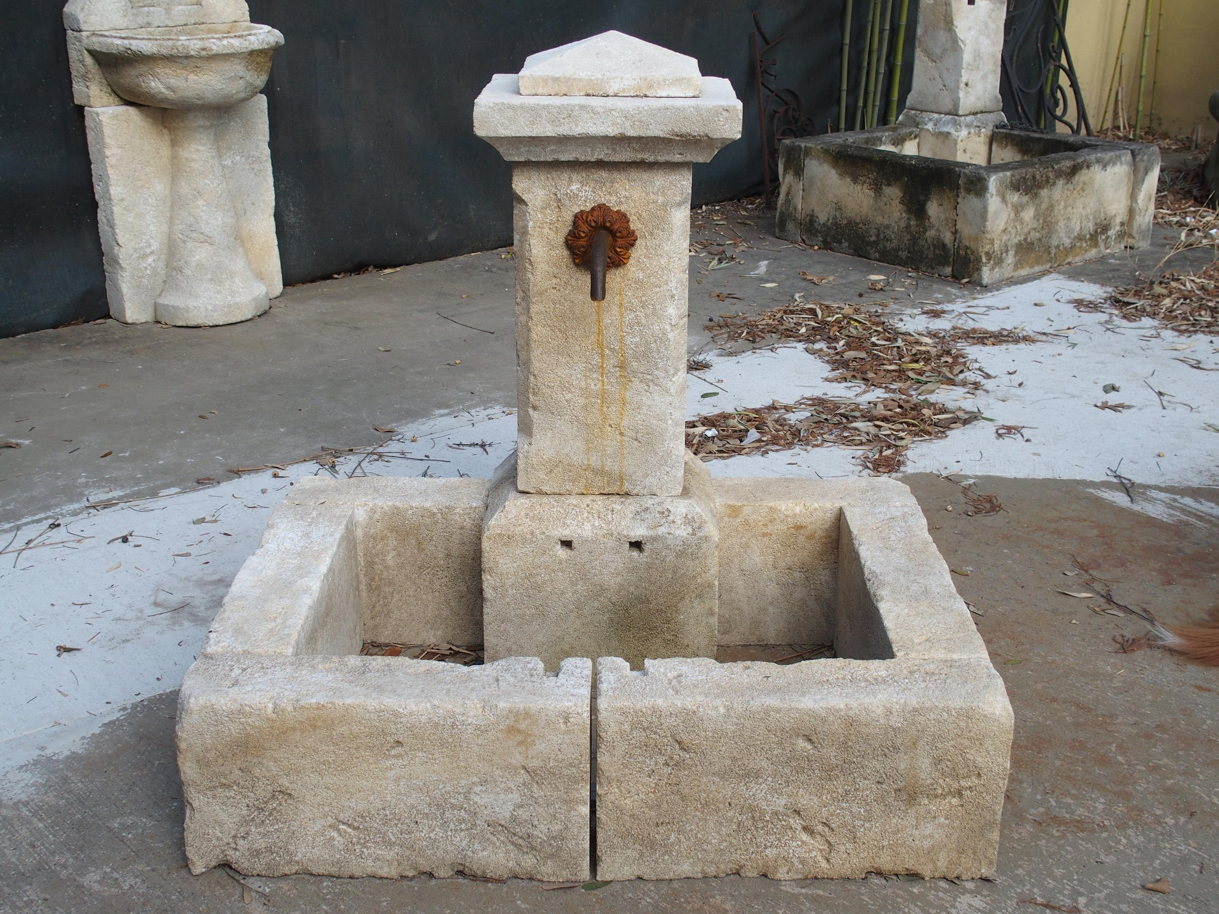 Contemporary Single Pillar French Limestone Fountain from Provence