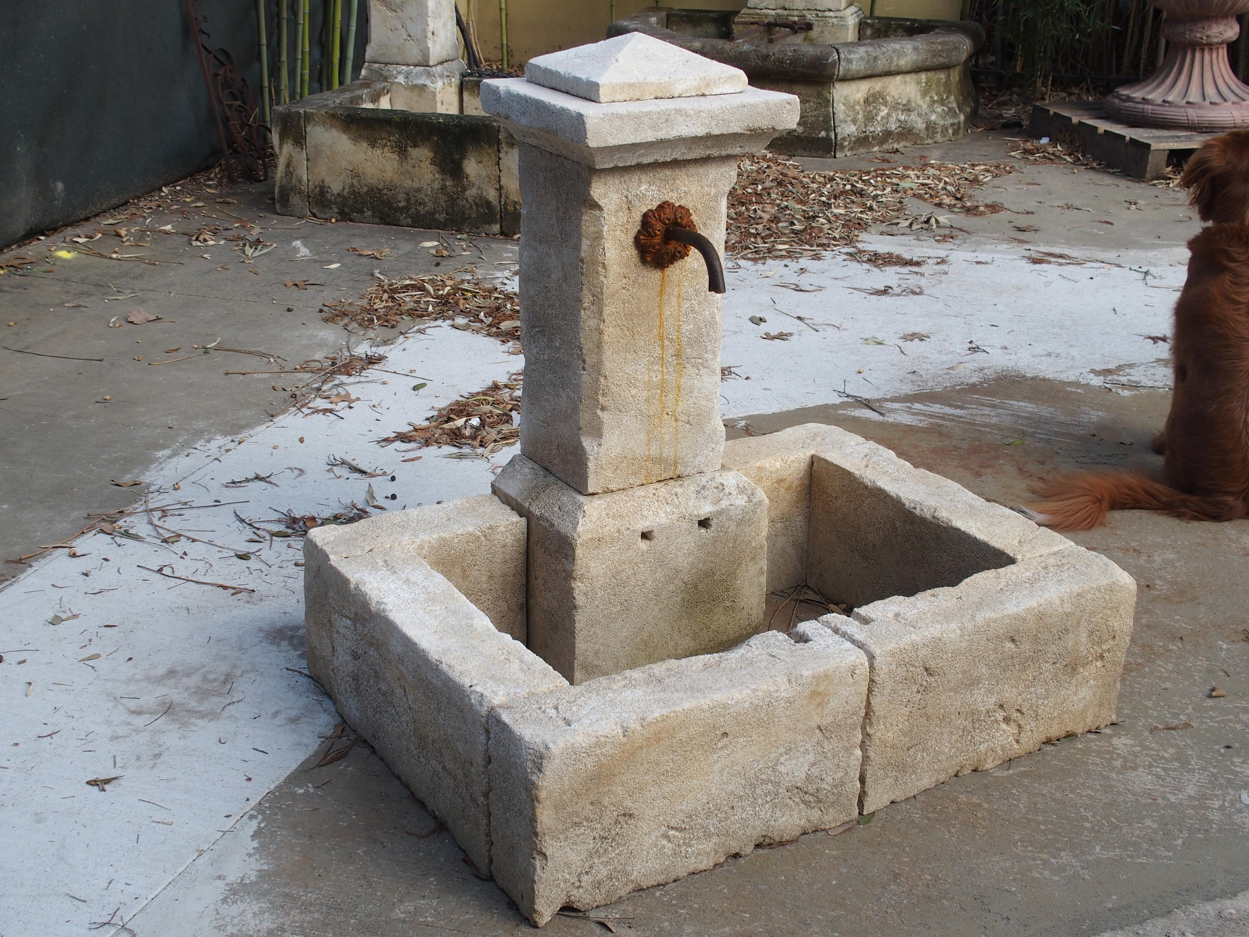 Single Pillar French Limestone Fountain from Provence 1