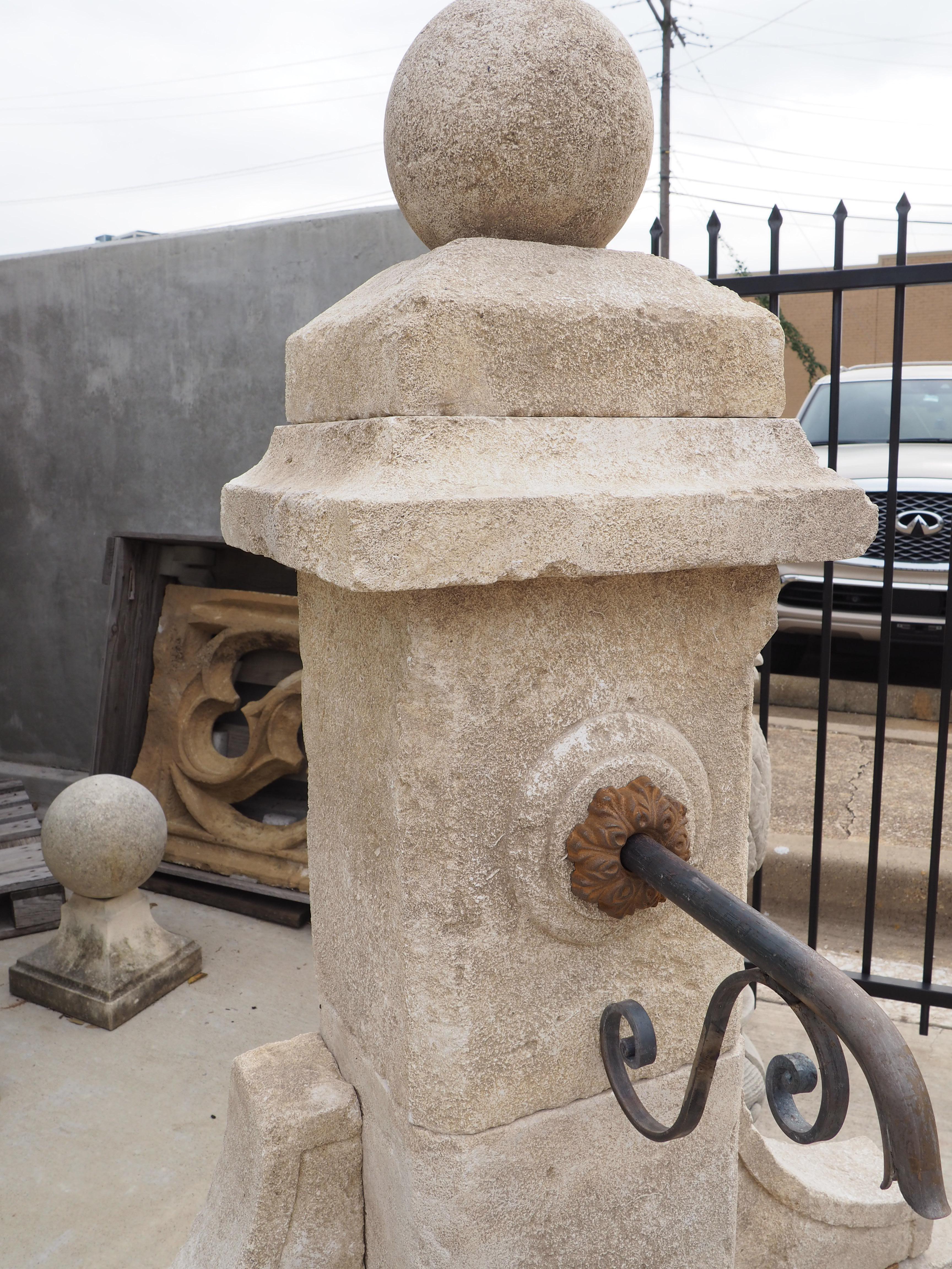 Single Pillar Provençale Garden Fountain in Carved Limestone 5