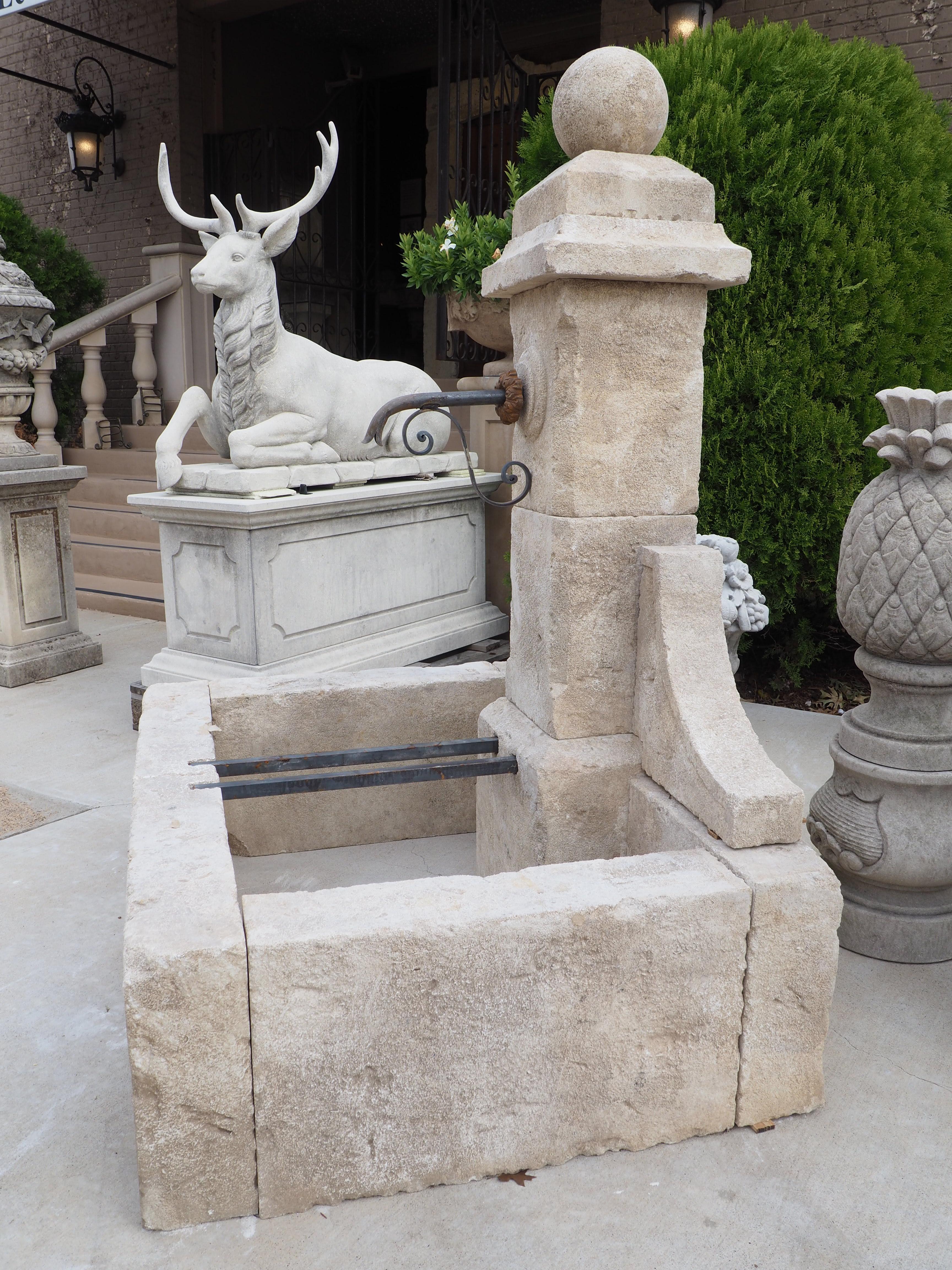 French Single Pillar Provençale Garden Fountain in Carved Limestone