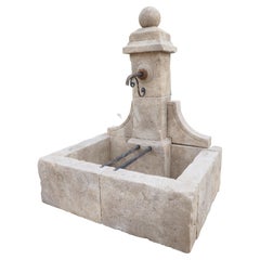Single Pillar Provençale Garden Fountain in Carved Limestone