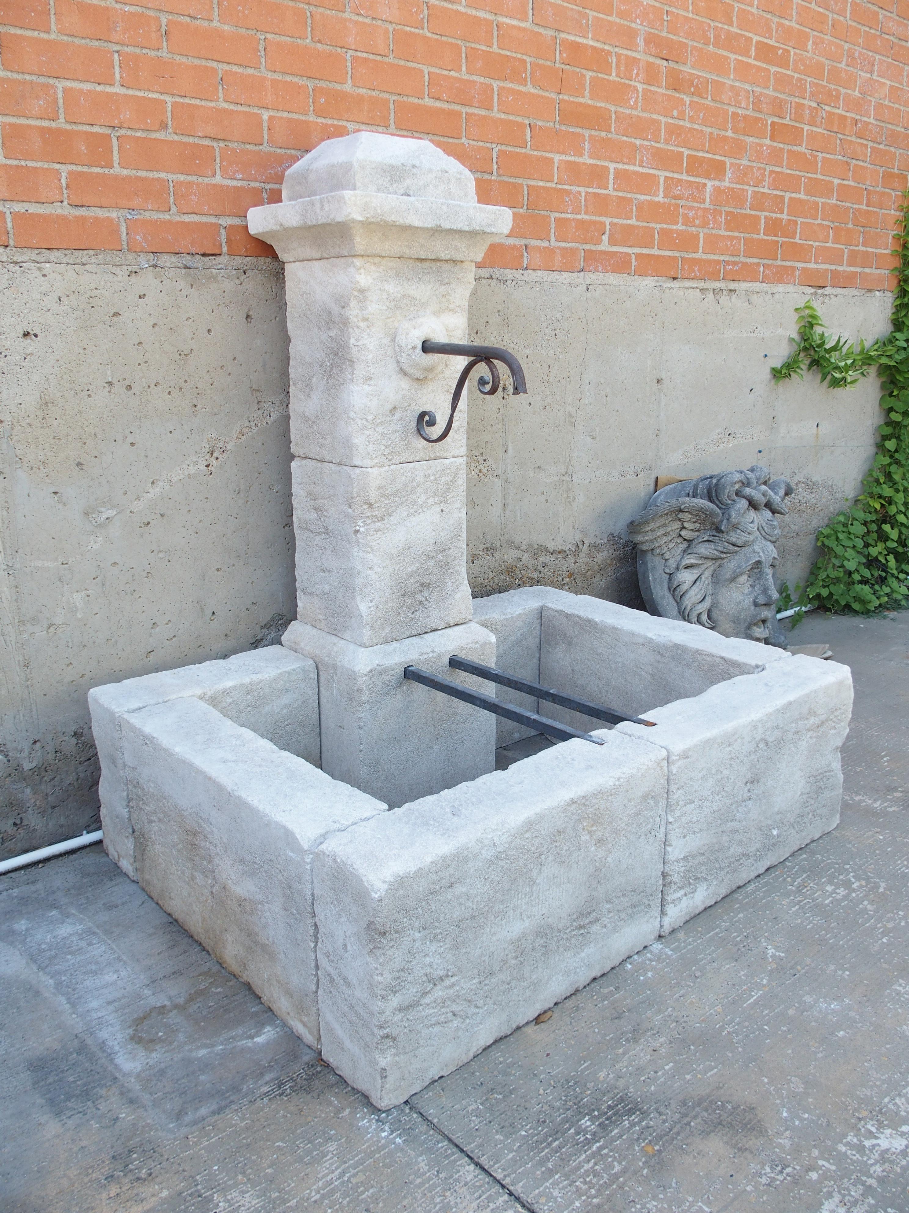 Single Pillar Rectangular Provencale Wall Fountain in Carved Limestone For Sale 3