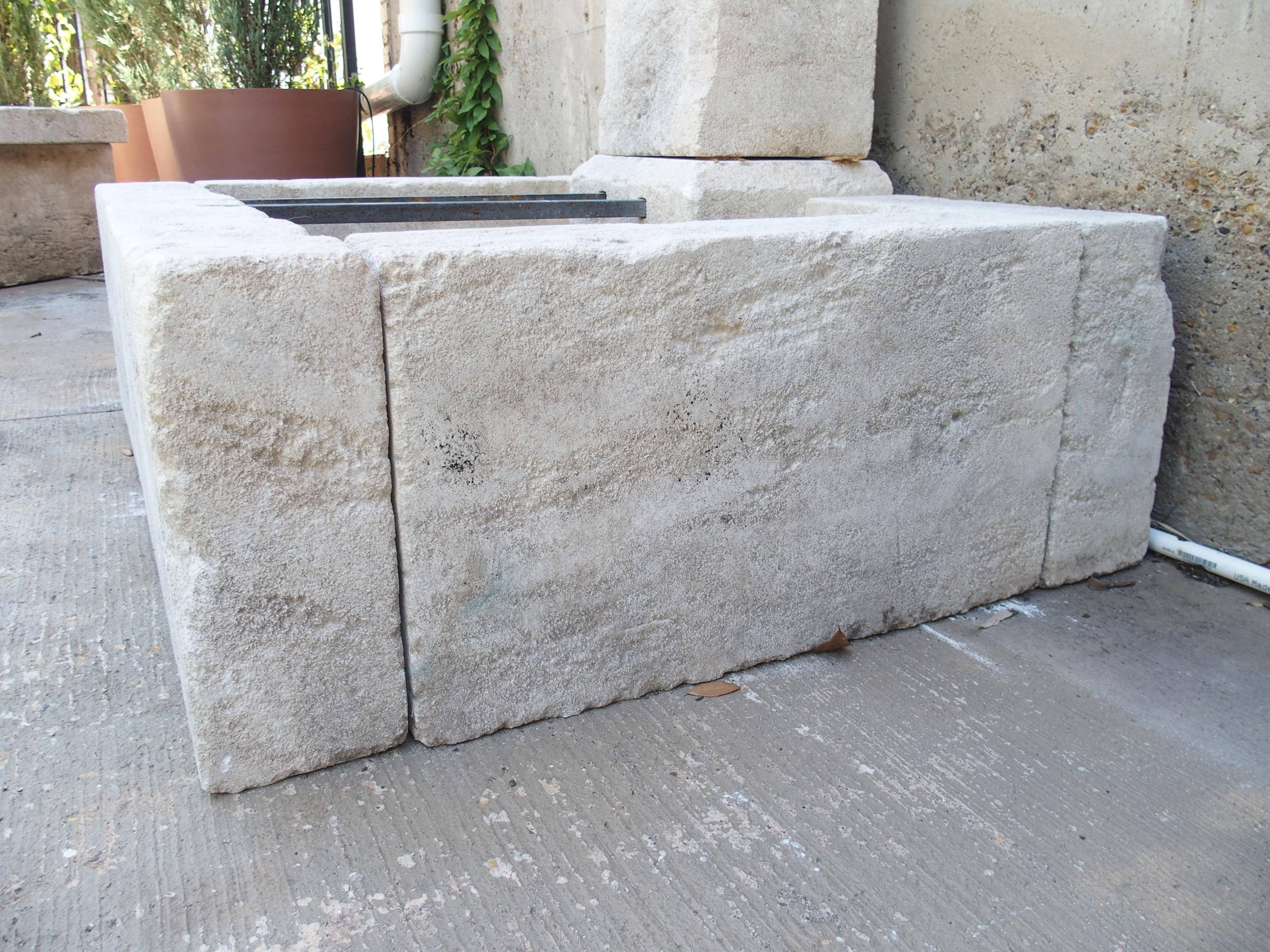 French Single Pillar Rectangular Provencale Wall Fountain in Carved Limestone For Sale